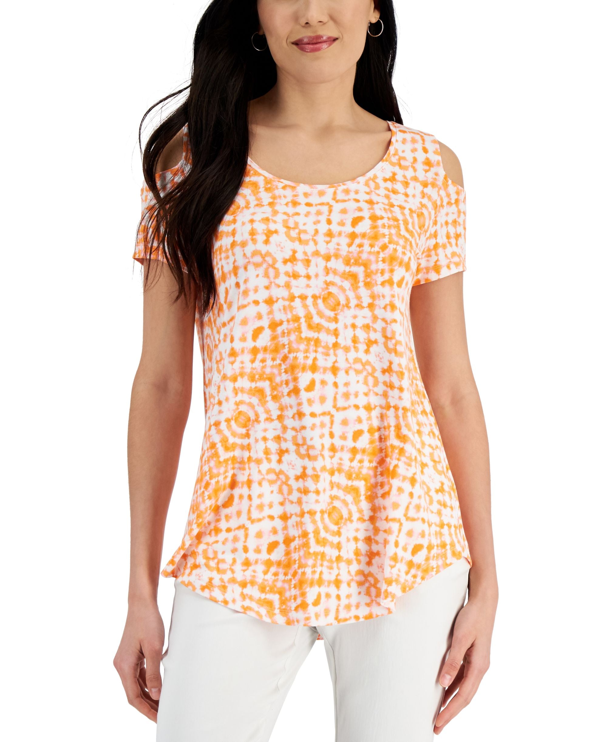 JM Collection Petite Printed Scoop Neck Top