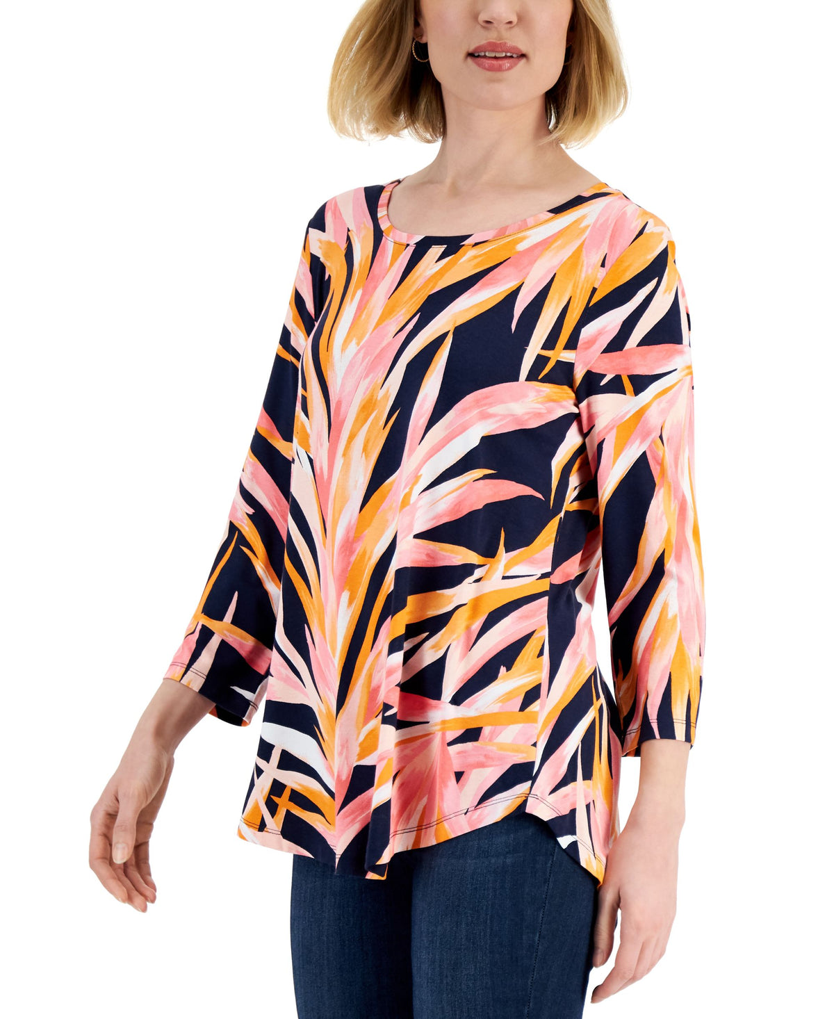 JM Collection Petite Printed 3/4 Sleeve Tunic