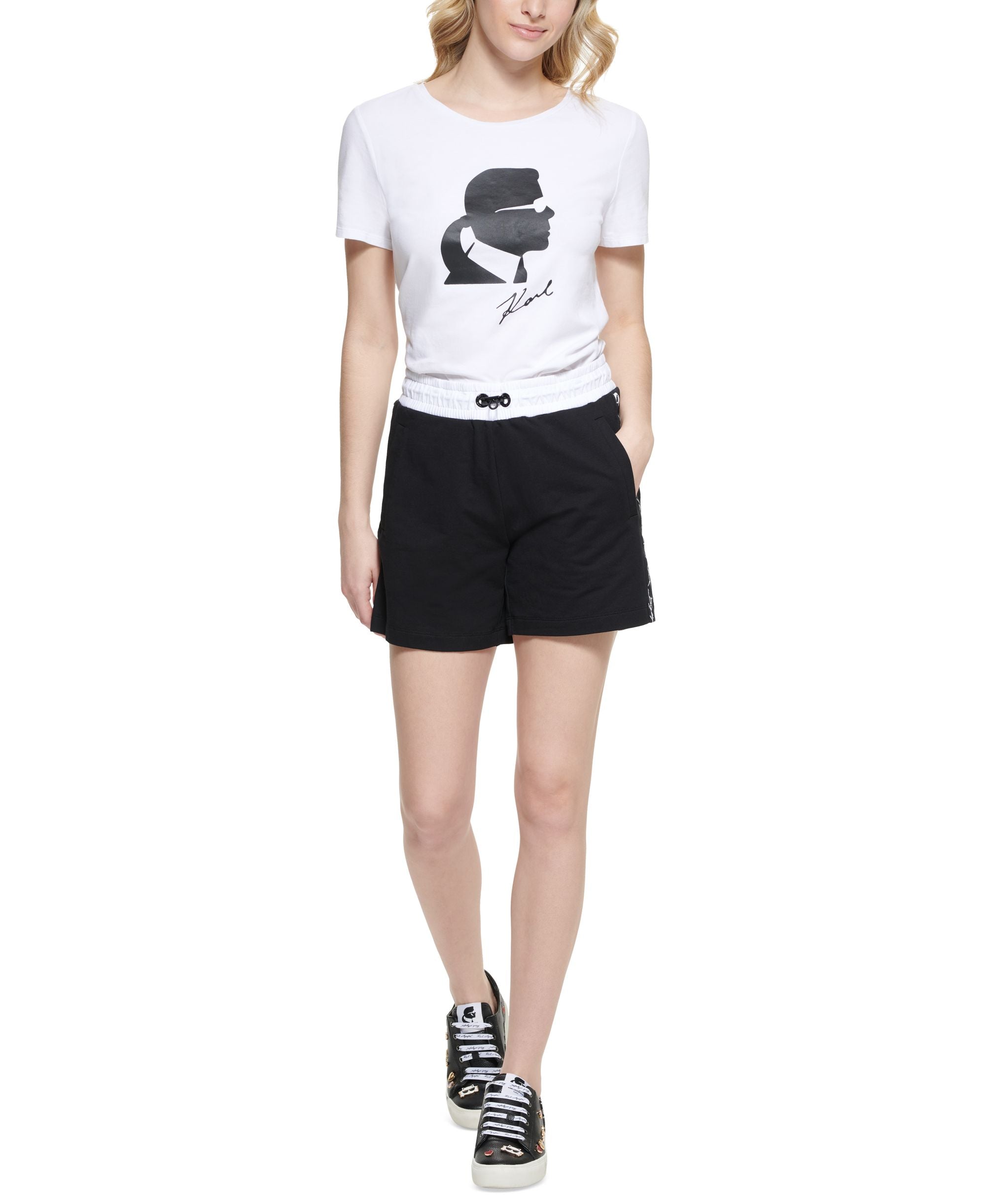 Karl Lagerfeld Paris Womens Colorblocked Logo Shorts