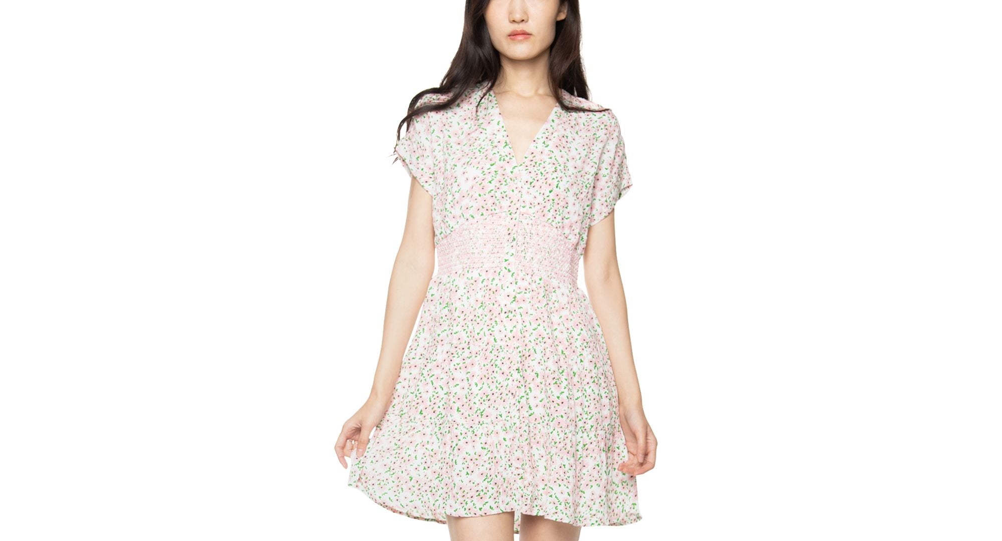 Black Tape Petite Smocked Floral Mini Dress