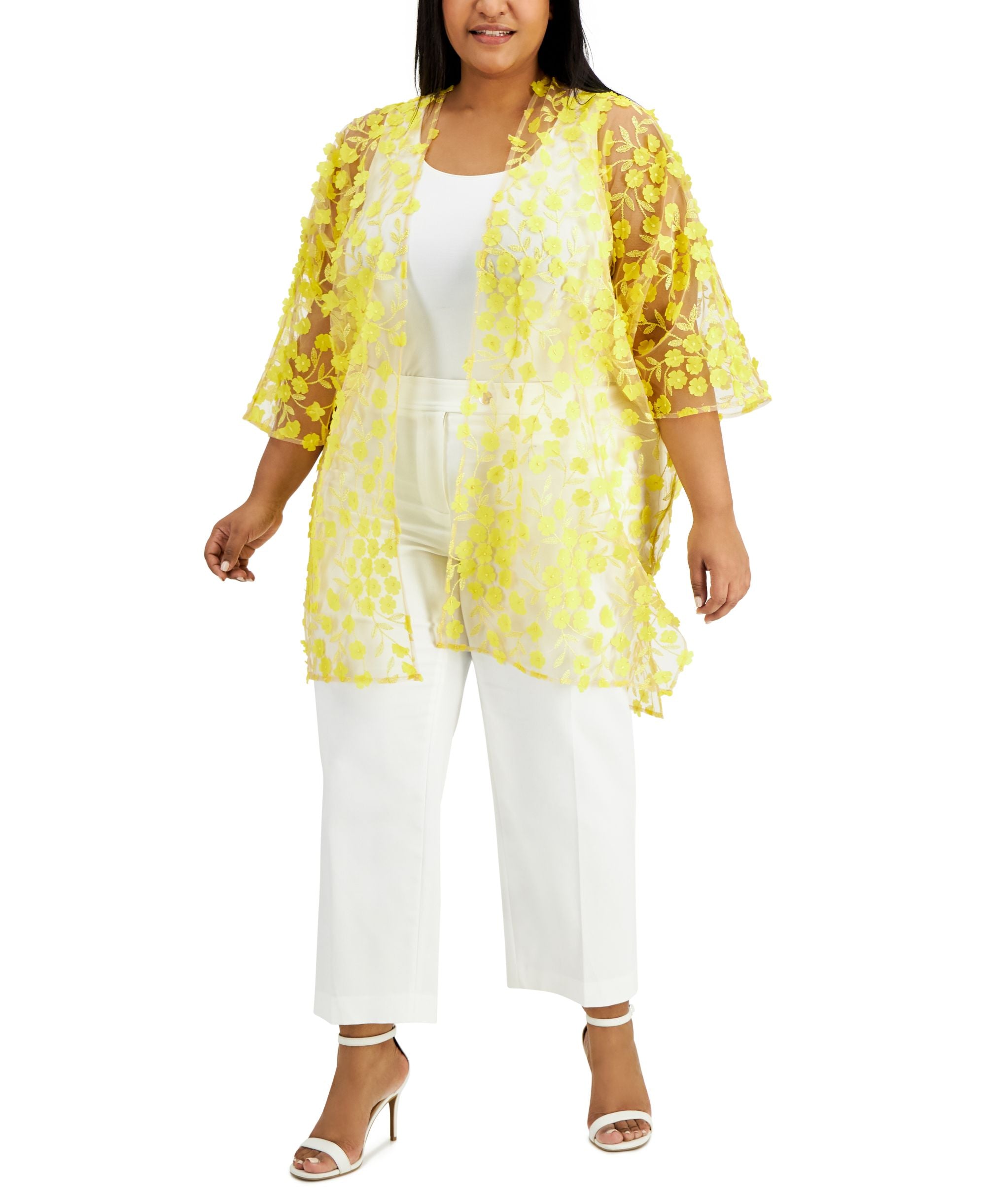 Anne Klein Plus Size Floral Embroidered Cardigan