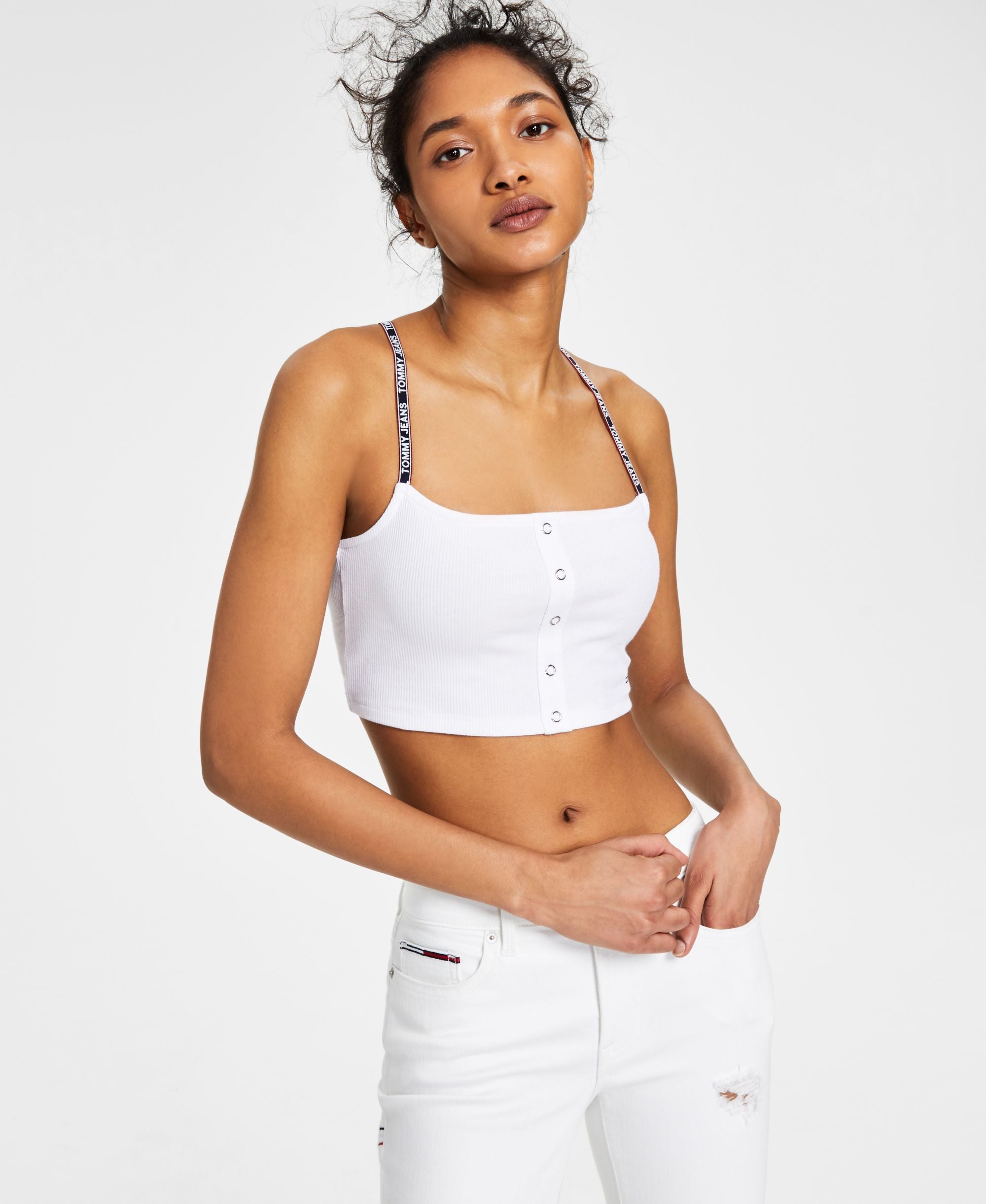 Tommy Jeans Womens Ribbed Snap Bra Top