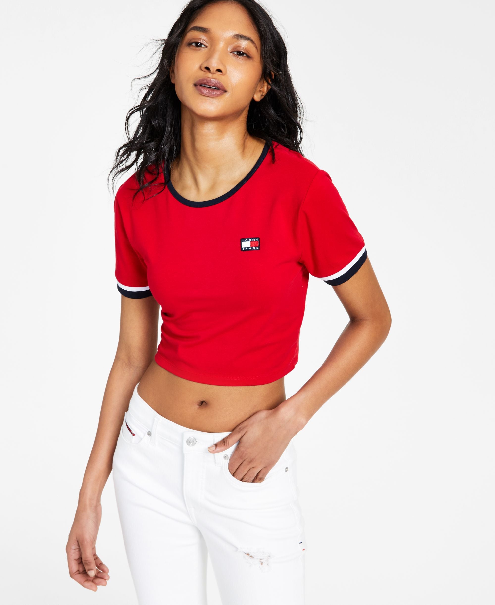 Tommy Jeans Womens Flag Patch Cropped T-Shirt