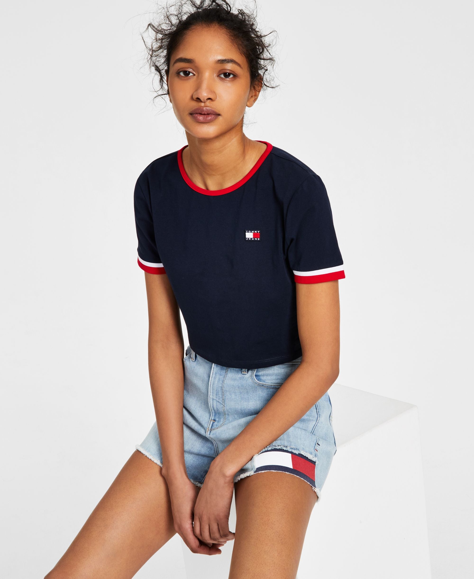 Tommy Jeans Womens Flag Patch Cropped T-Shirt