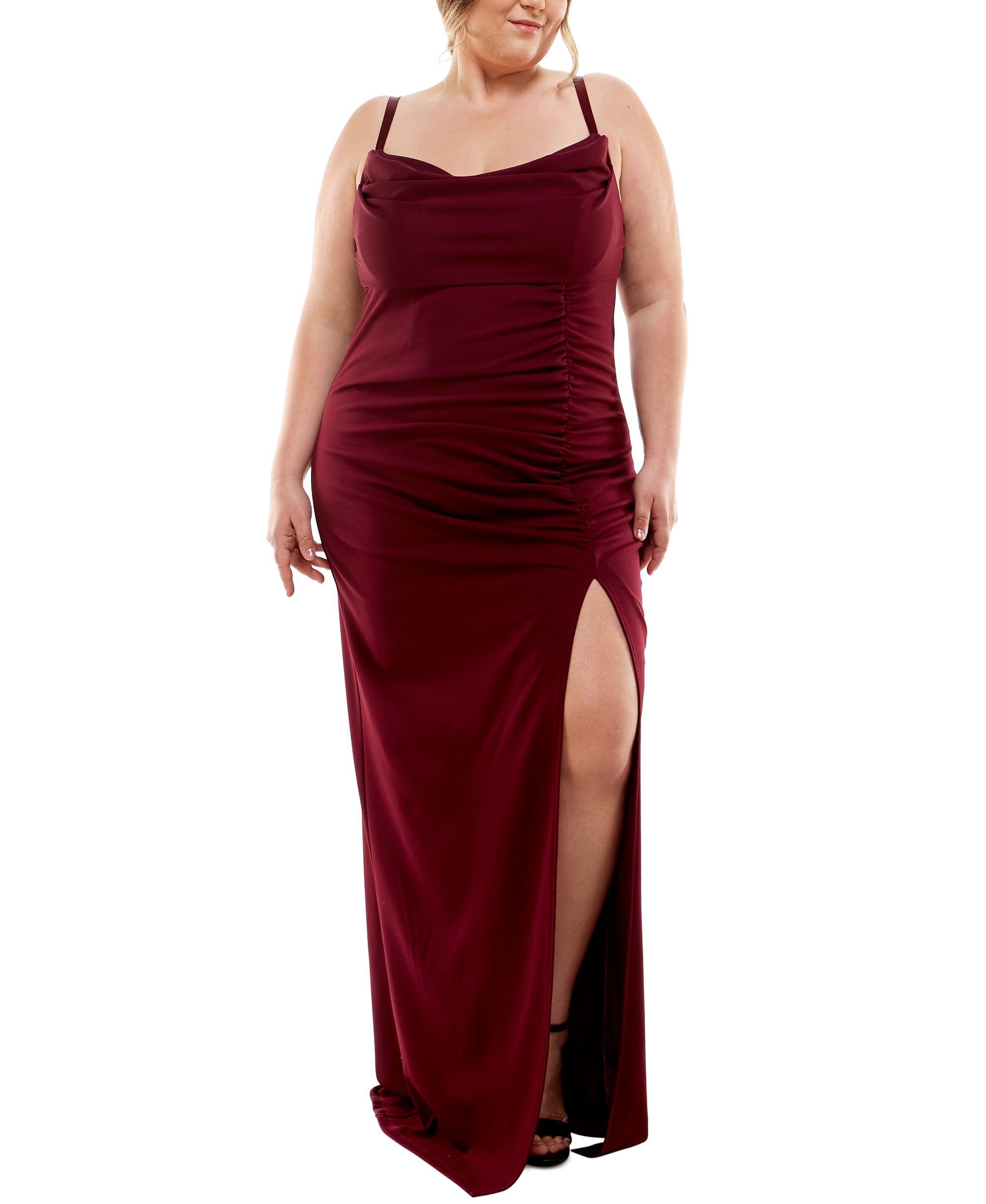 Emerald Sundae Trendy Plus Size Cowlneck Side Ruched Maxi Dress