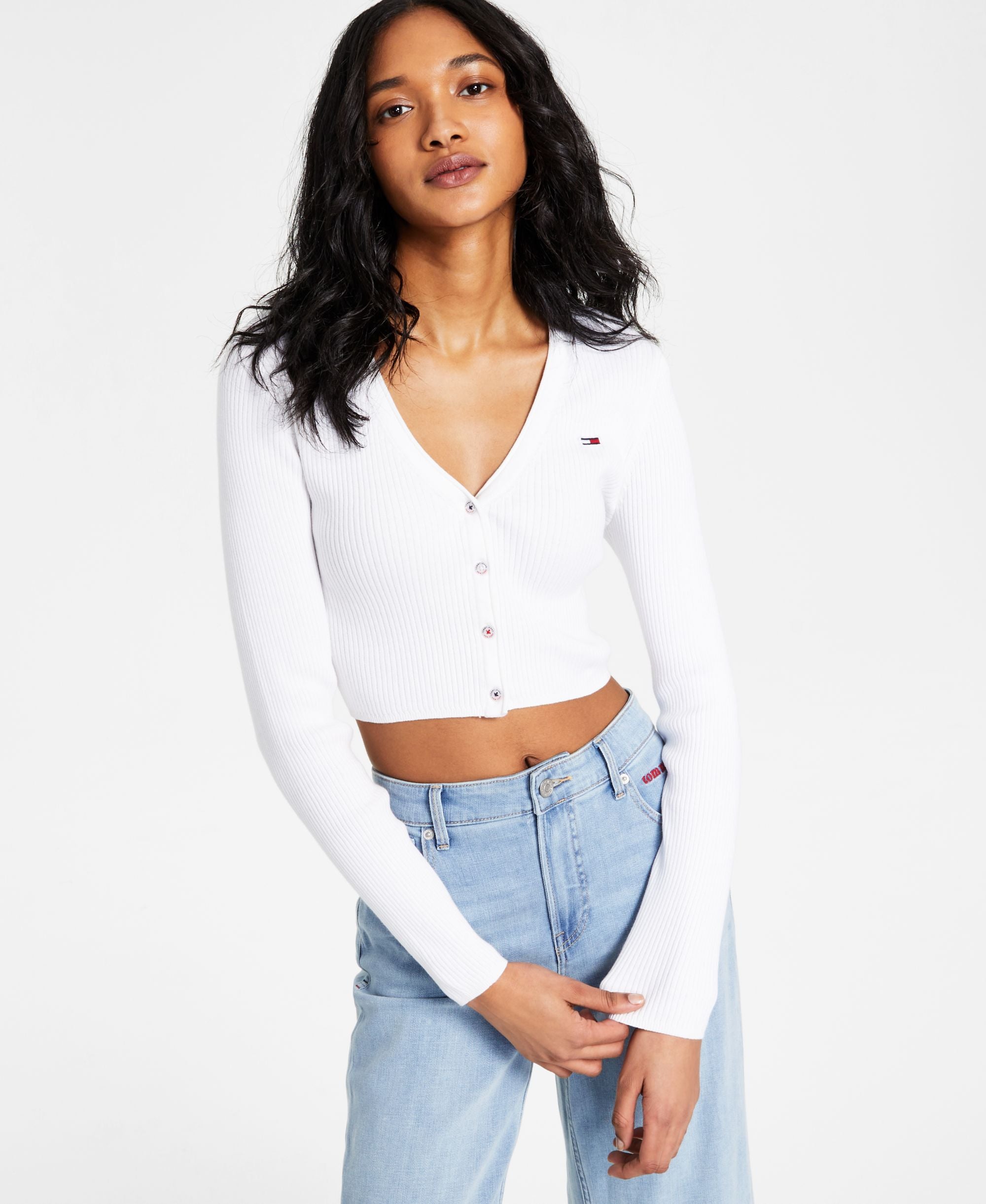 Tommy Jeans Womens Ribbed Cropped Cardigan