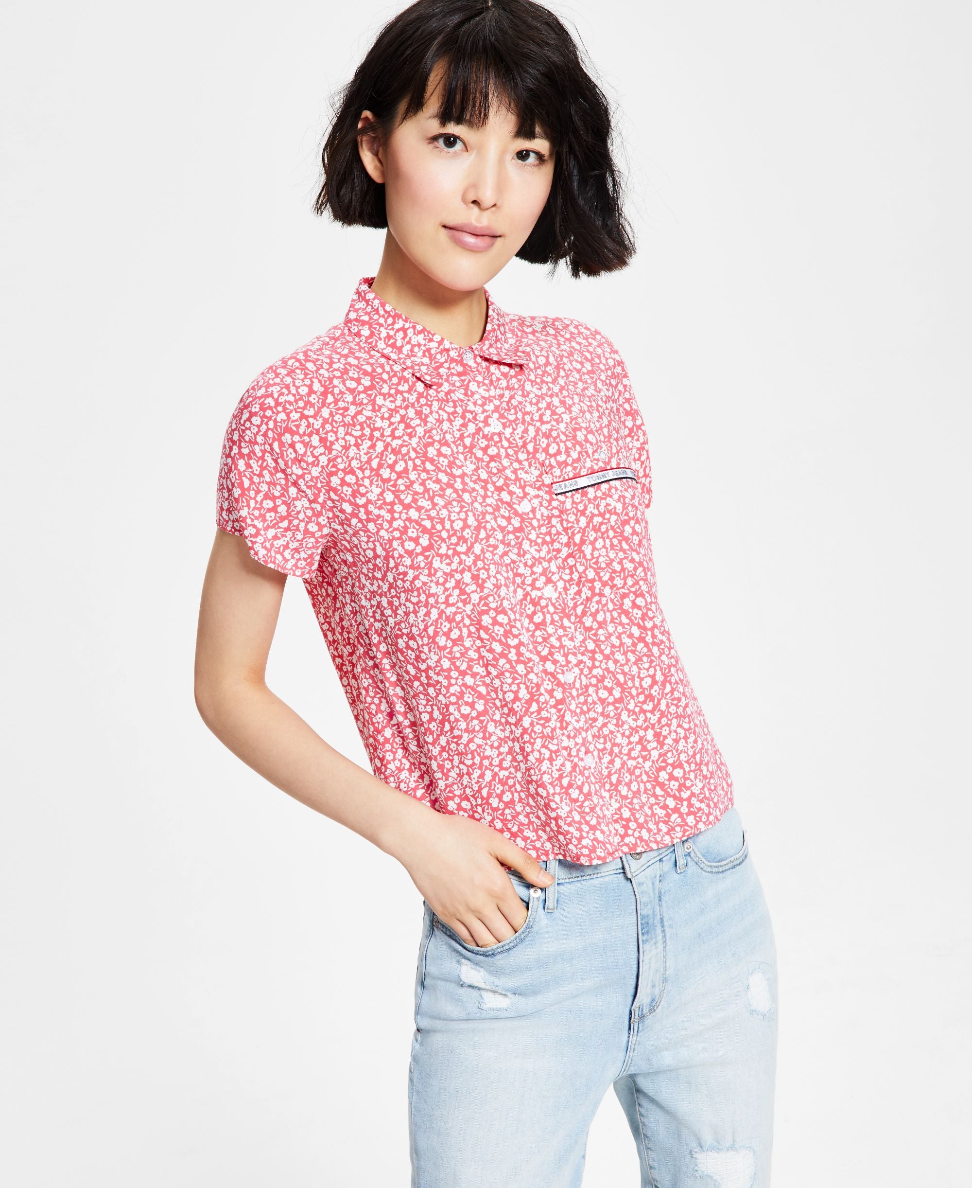 Tommy Jeans Womens Floral Print Button Down Shirt