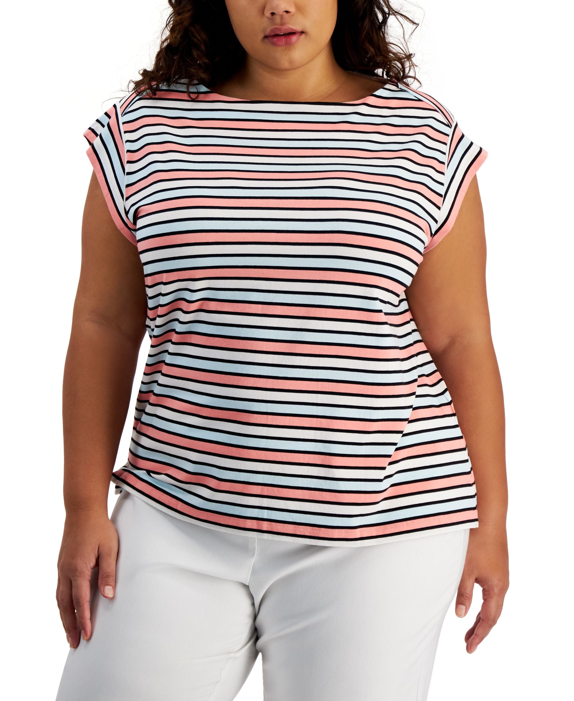 Anne Klein Plus Size Multi Stripe Top