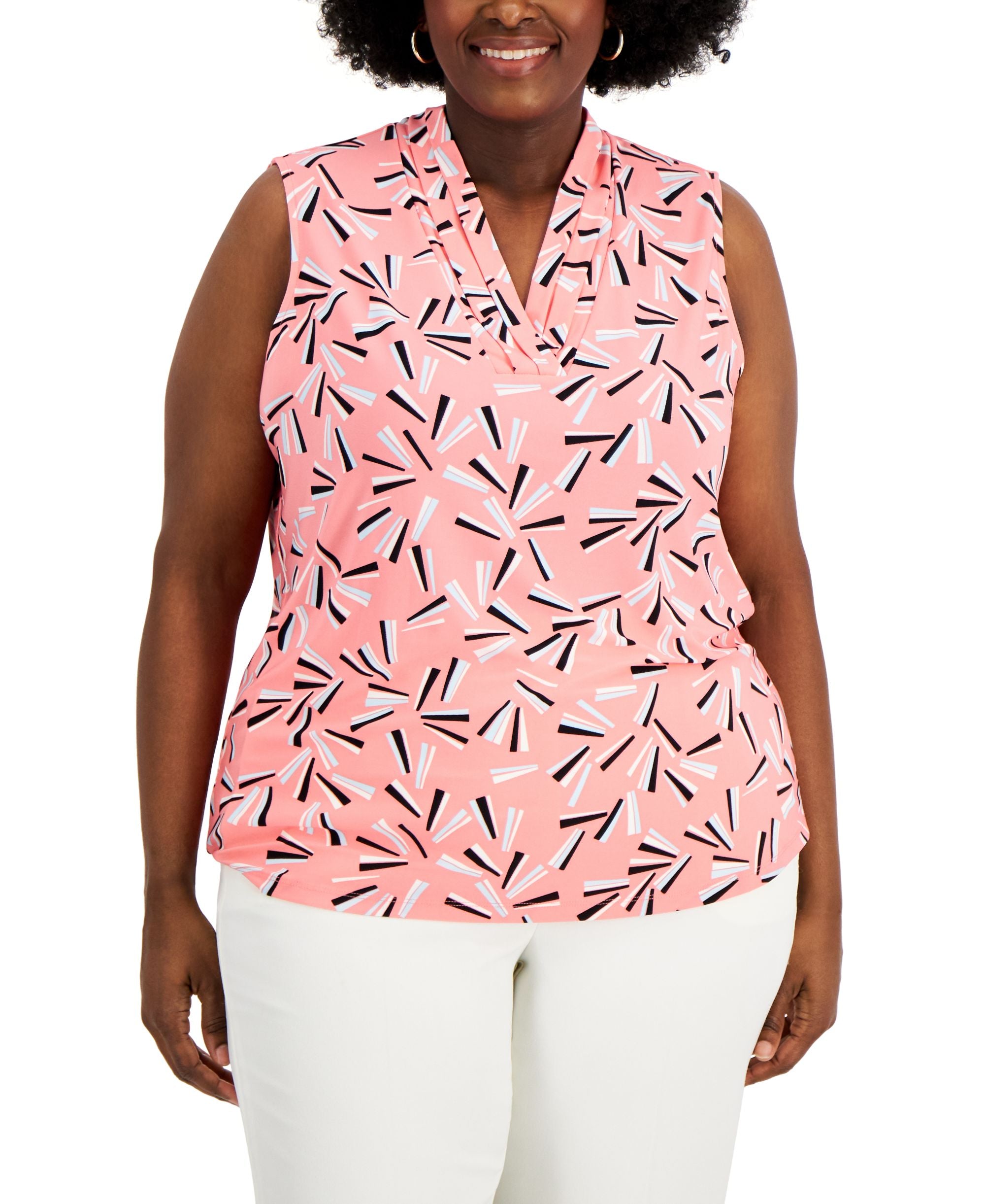 Plus Size Pleated Neck Top