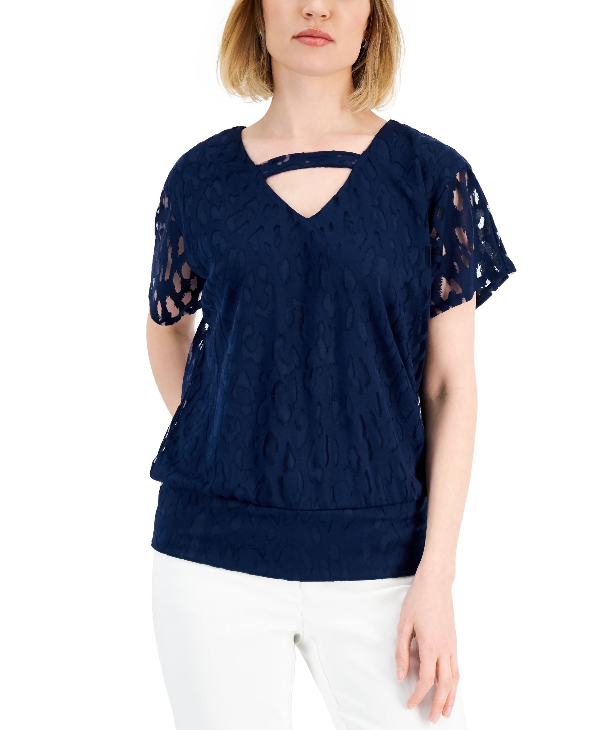 JM Collection Animal Print Burnout Top