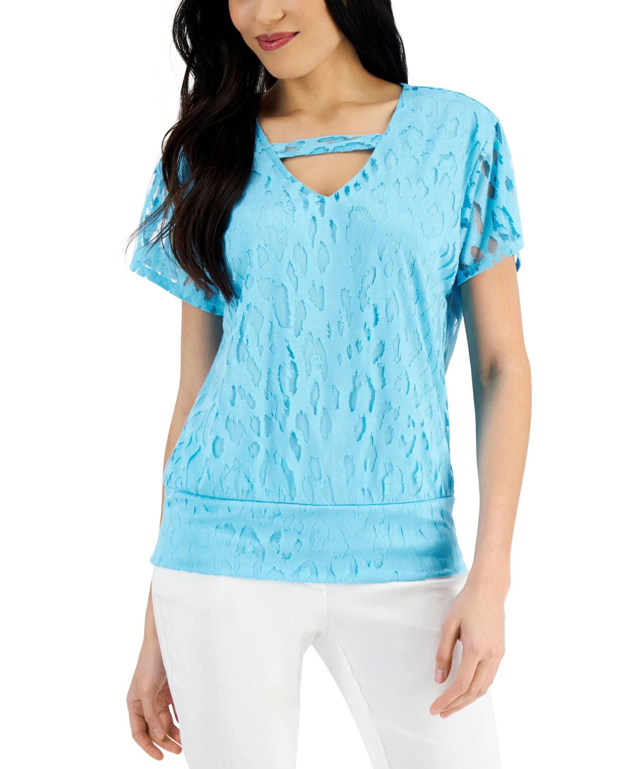 JM Collection Animal Print Burnout Top