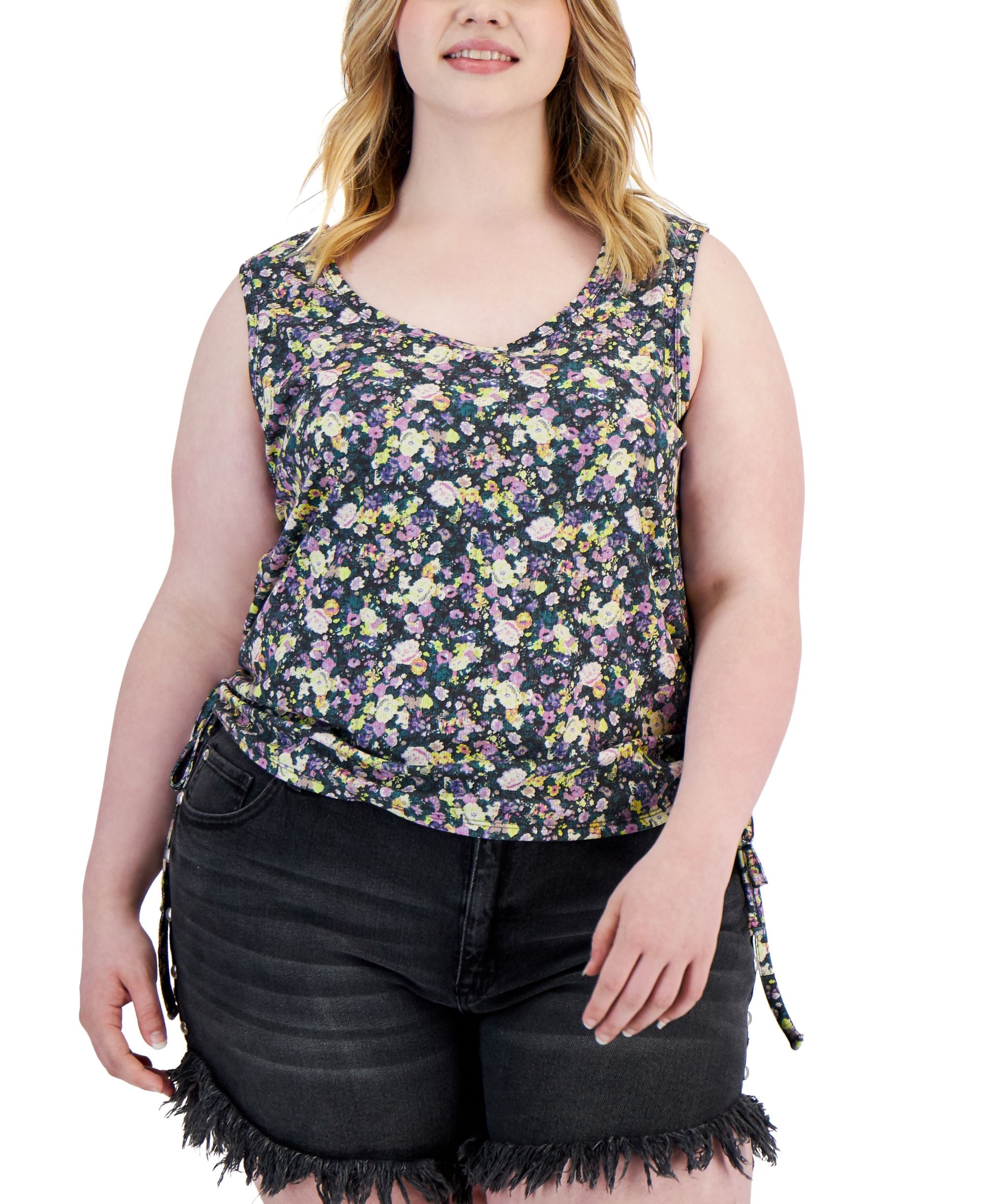 Trendy Plus Size Side Rushed Drawstring Tank