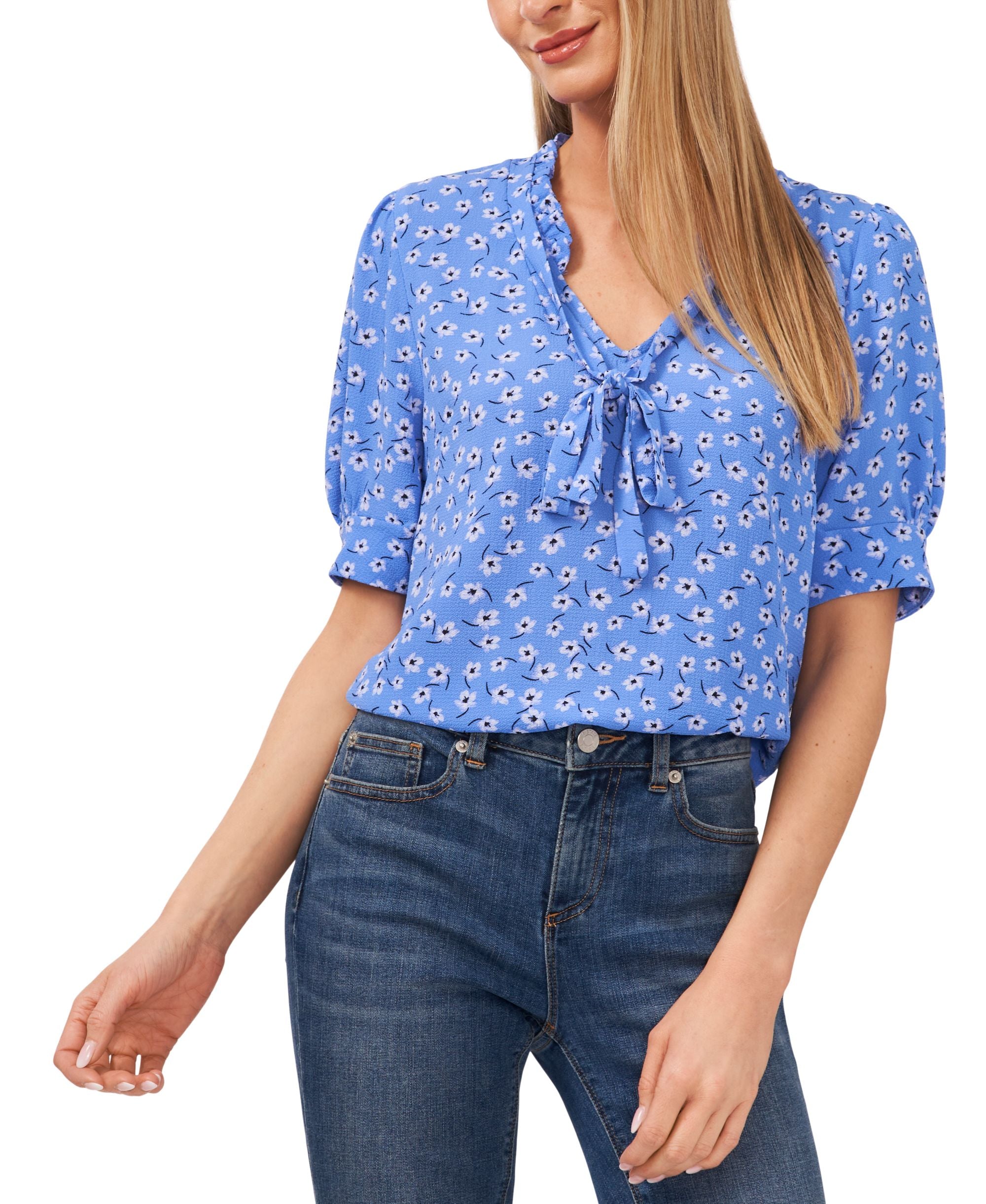 Womens Printed Tie Neck Blouse Top