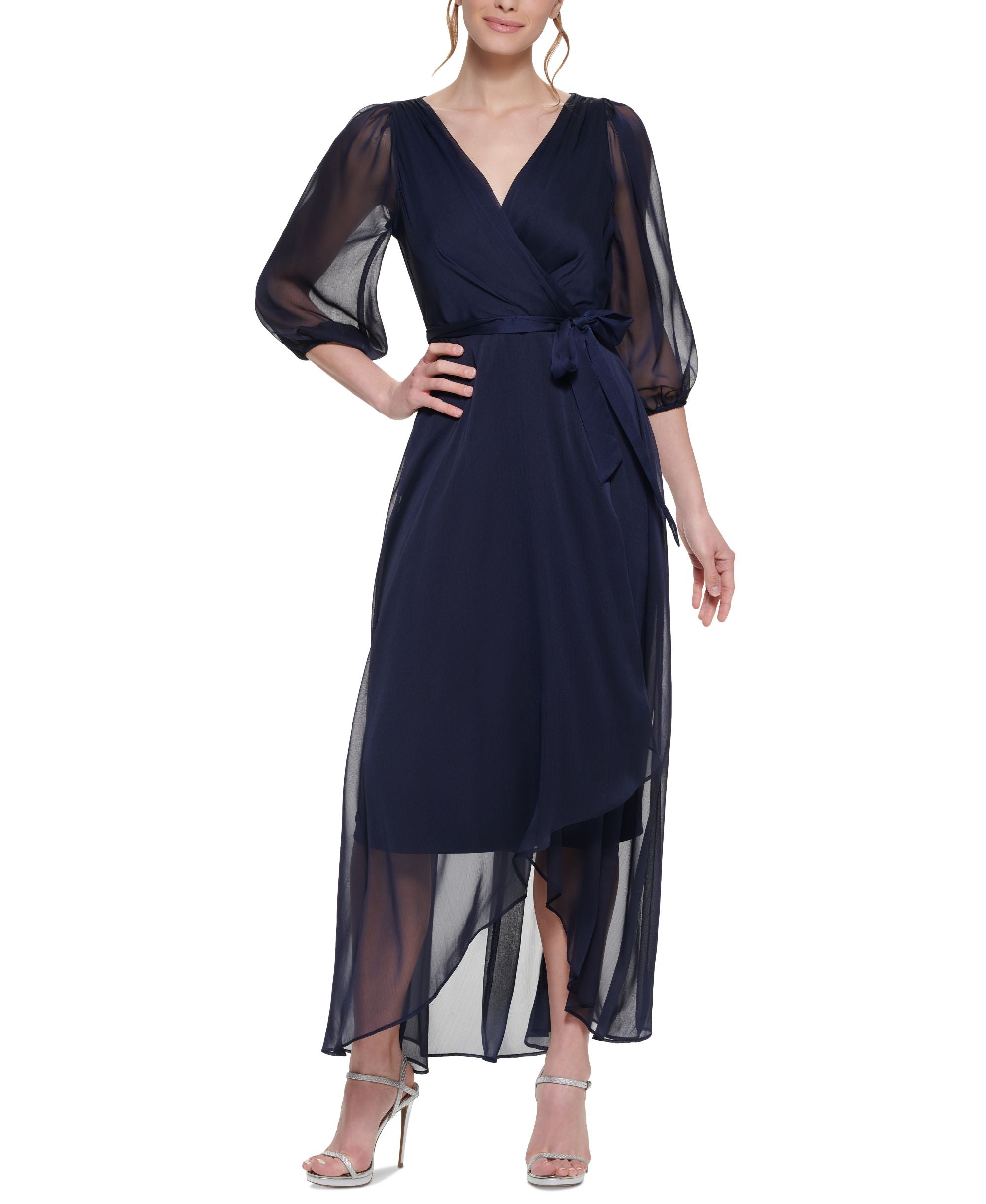 DKNY Womens Illusion Long Wrap Dress