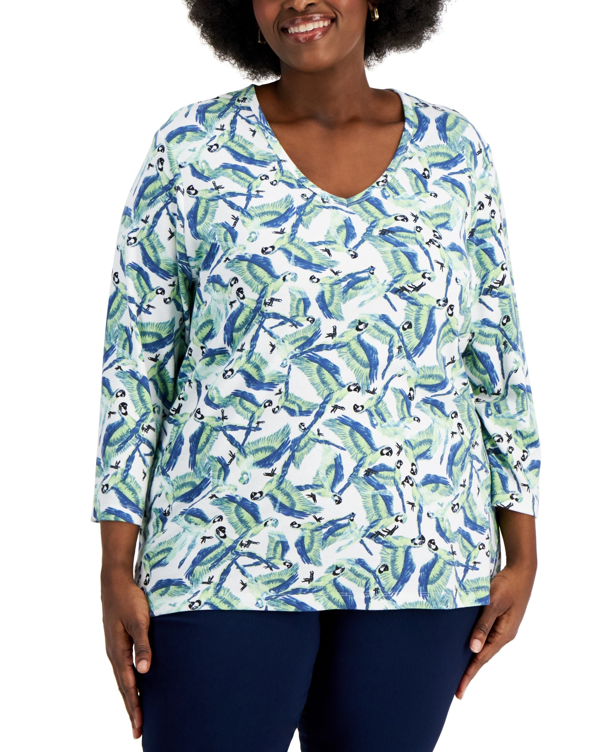 Karen Scott Plus Size Parrot Mirage Top