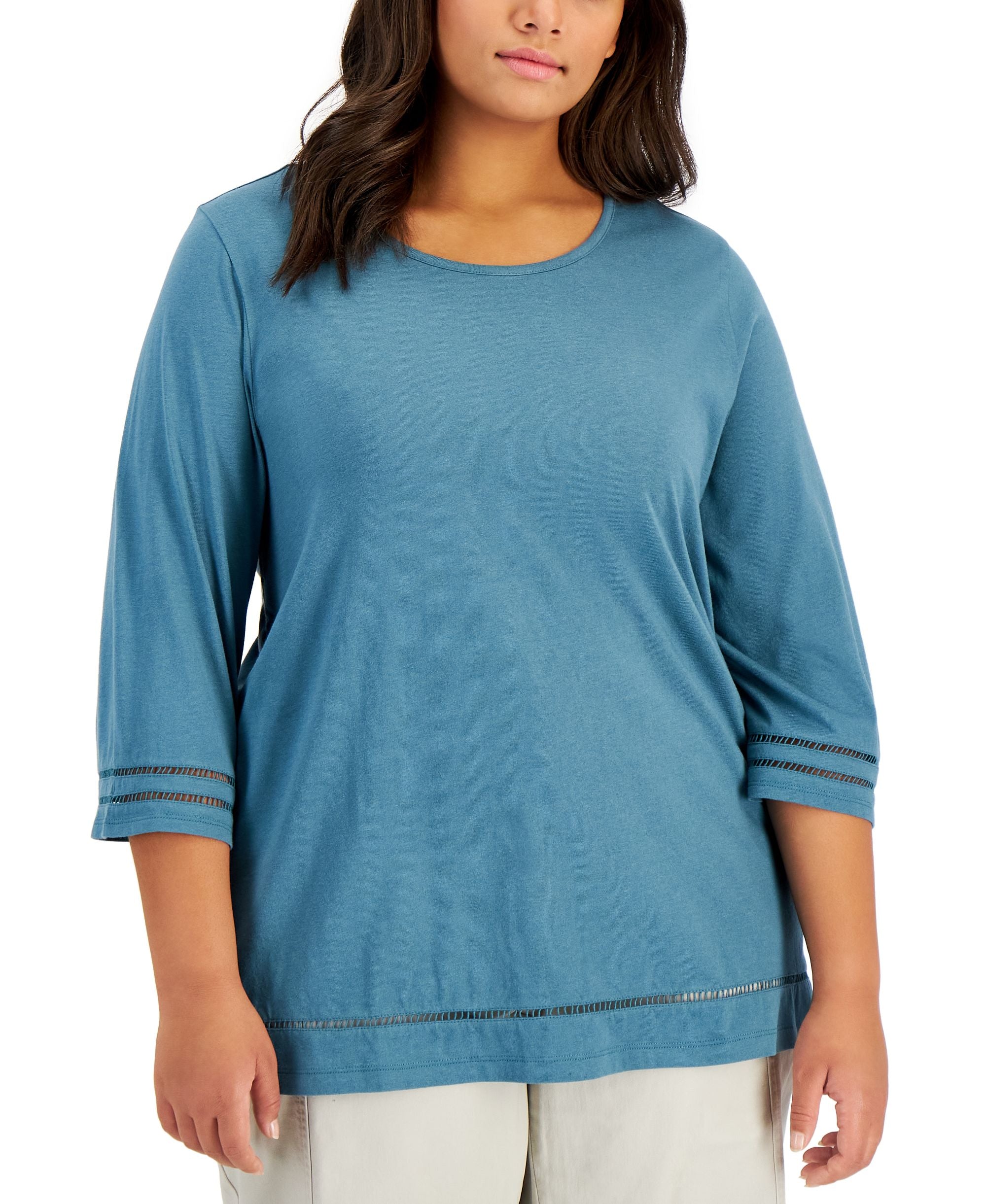 Karen Scott Plus Size Ladder Trim Top