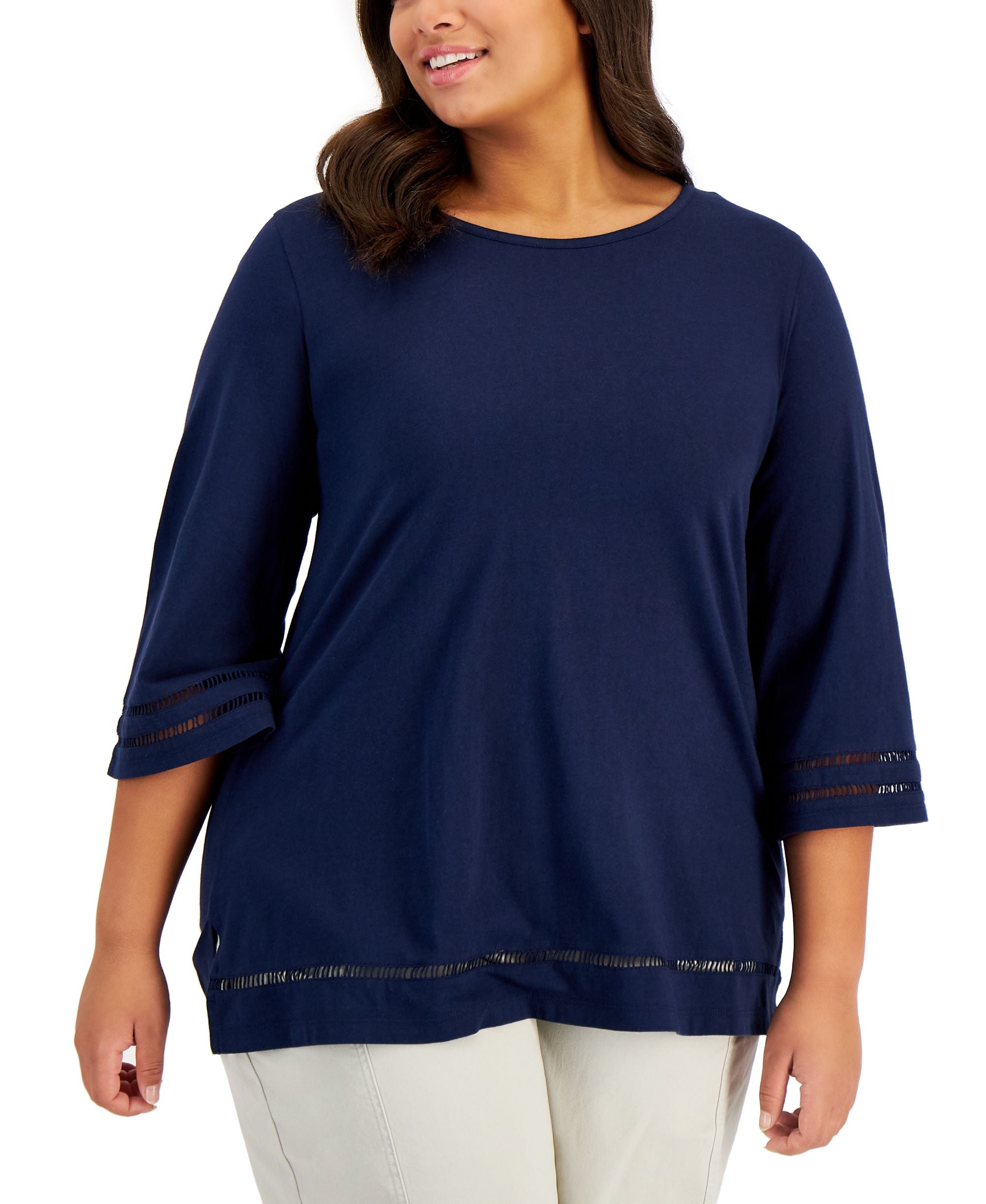Karen Scott Plus Size Ladder Trim Top