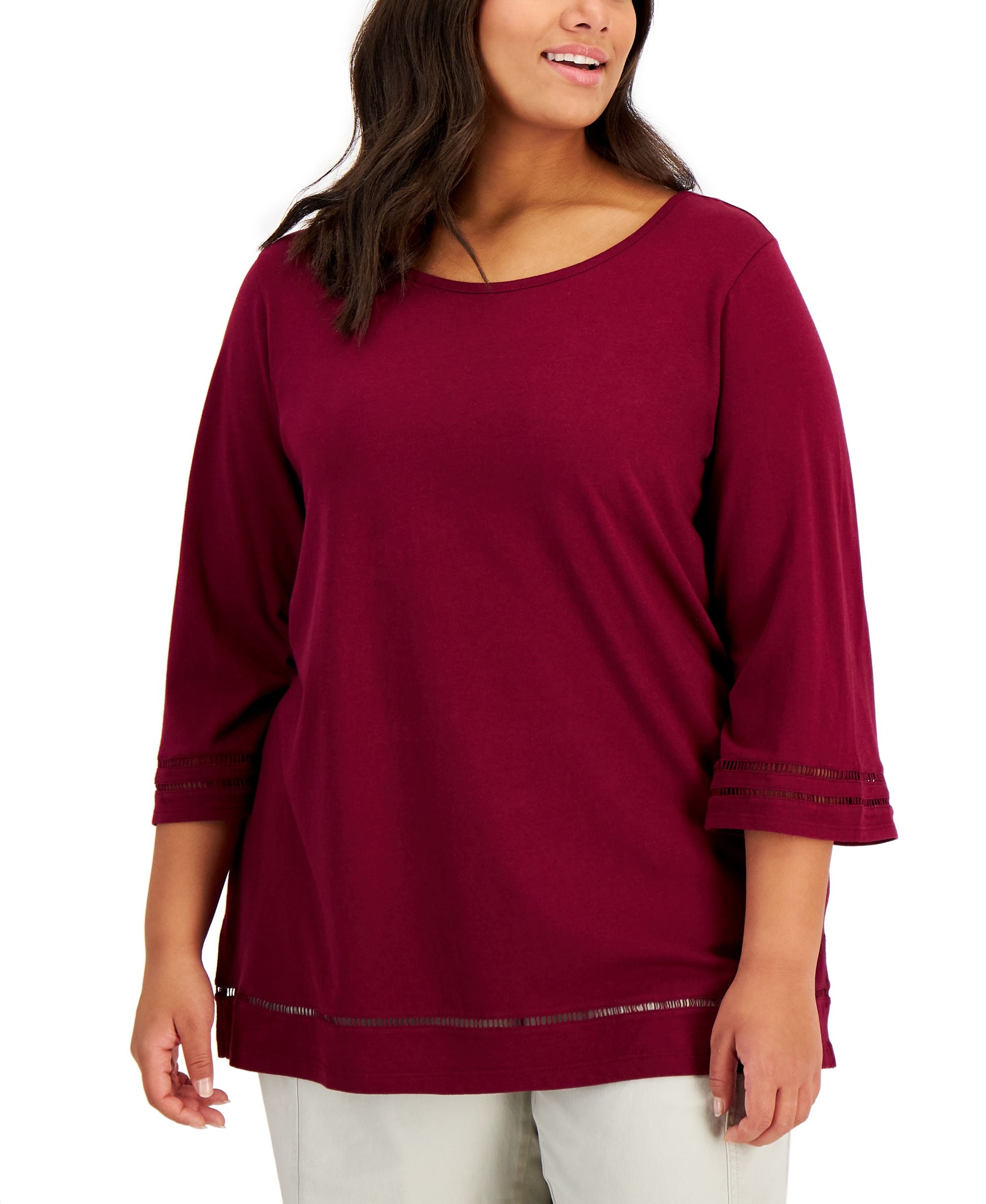 Karen Scott Plus Size Ladder Trim Top