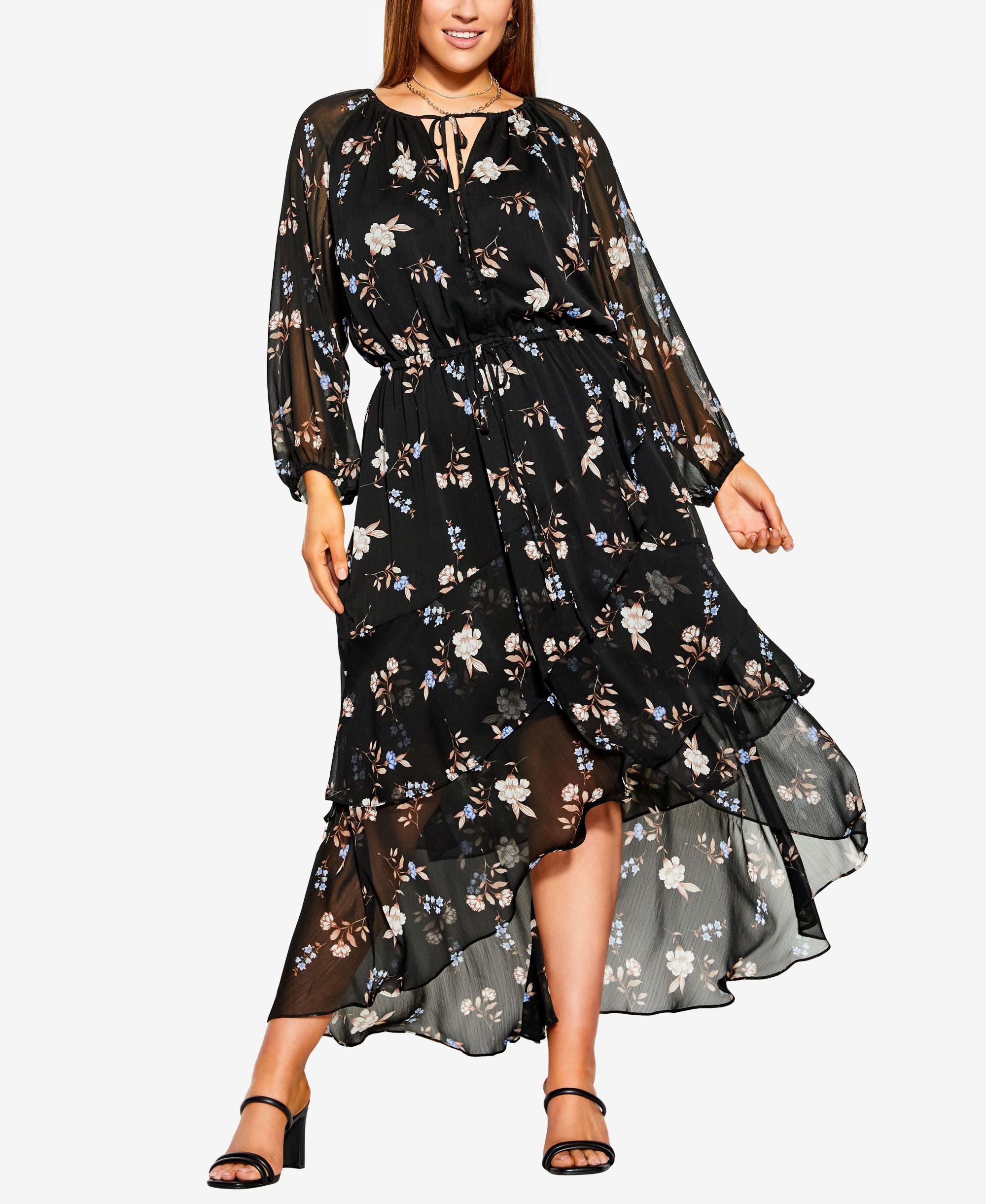 City Chic Trendy Plus Size Juliet Floral Round Neck Maxi Dress
