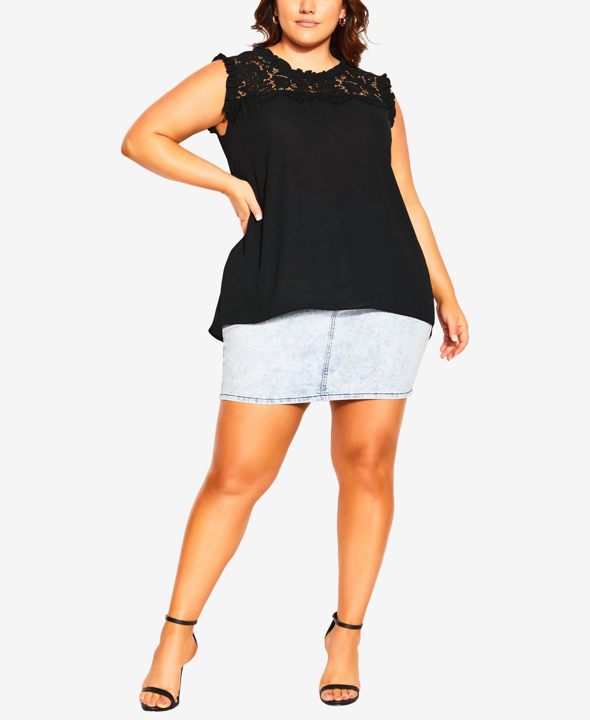 City Chic Trendy Plus Size High Low Angel Crew Neck Top