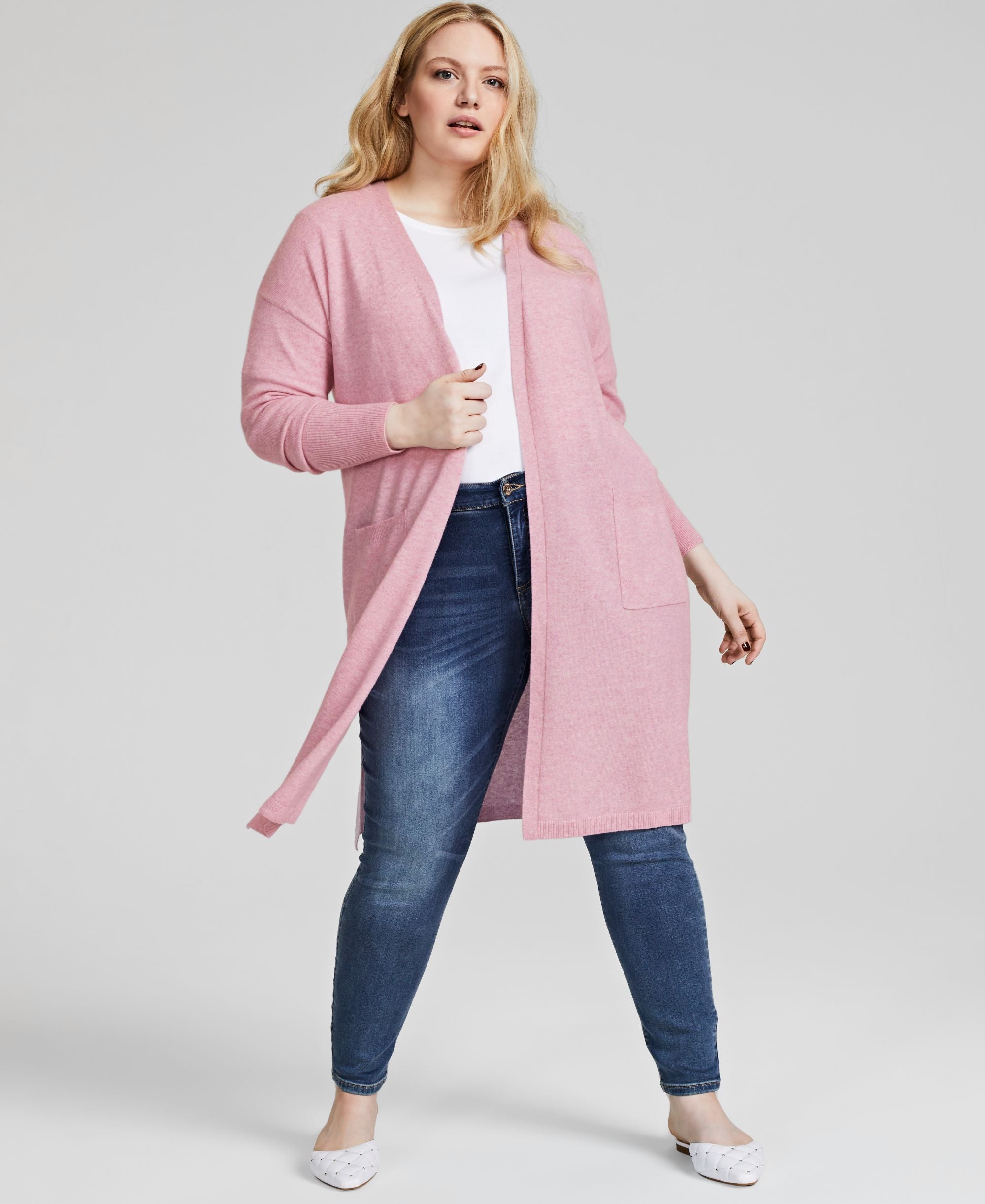 Charter Club Plus Size Open Front Long Cashmere Wool Blend Cardigan