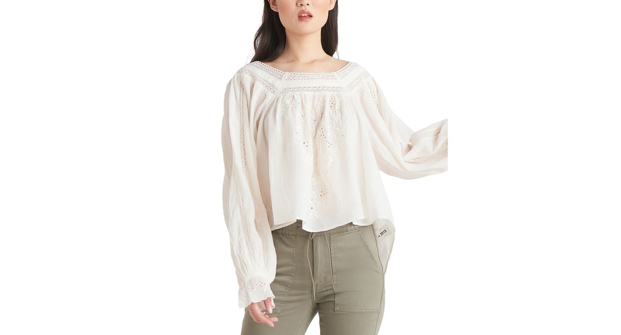 Black Tape Embroidered Peasant Top