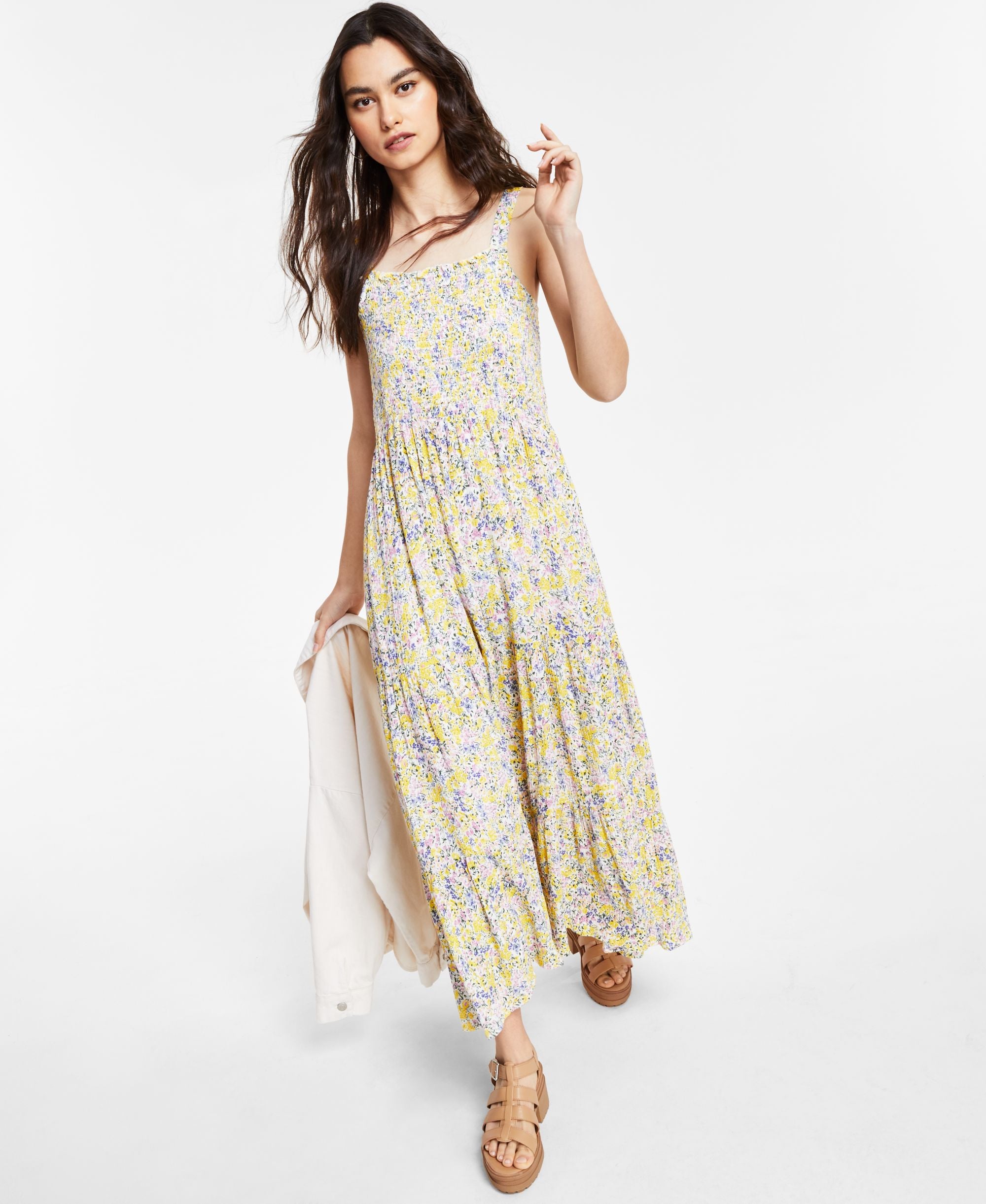 Black Tape Smocked Floral Print Maxi Dress