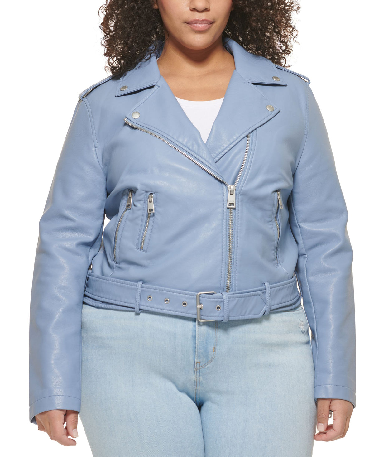Levis Plus Size Faux Leather Belted Motorcycle Jacket-Plus Size