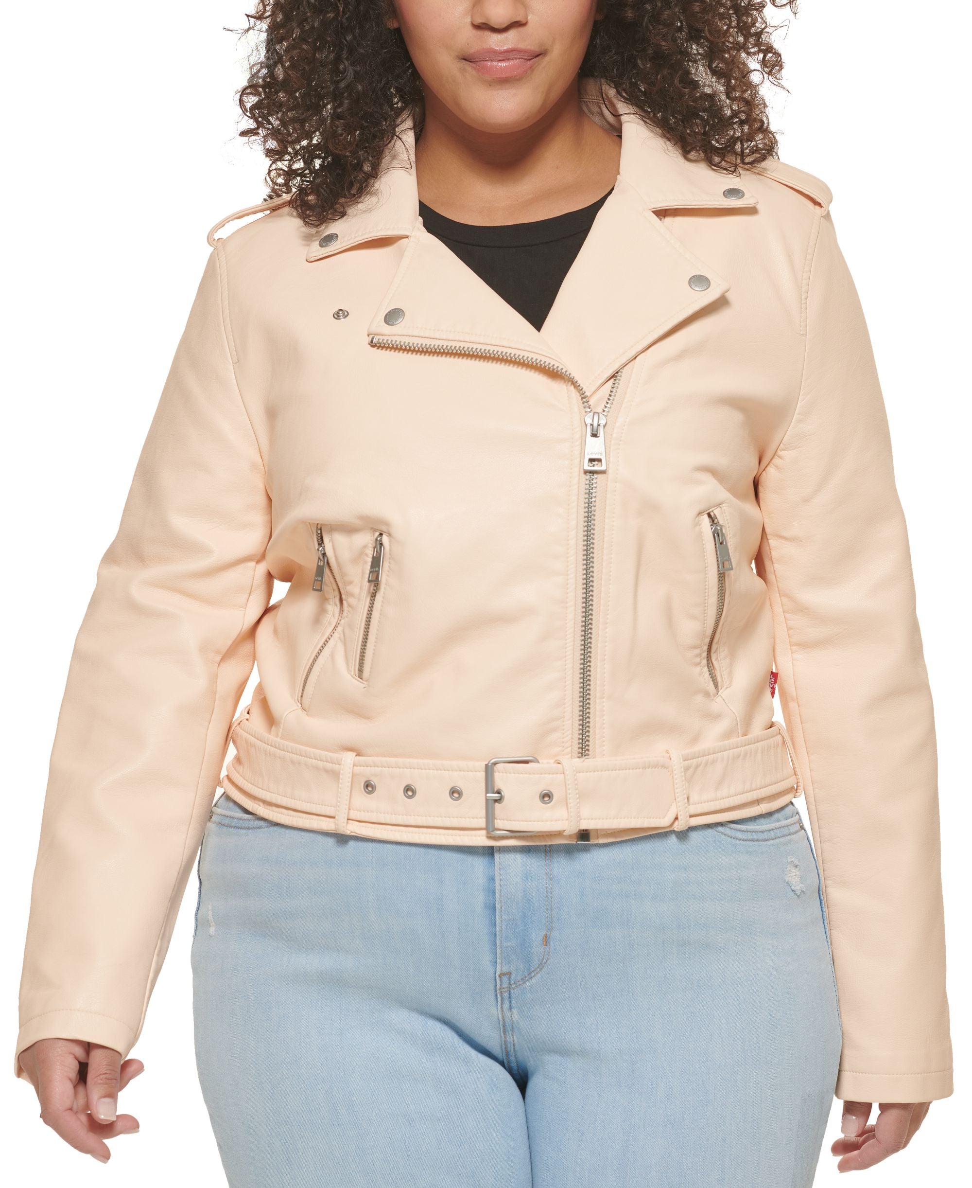 Levis Plus Size Faux Leather Belted Motorcycle Jacket