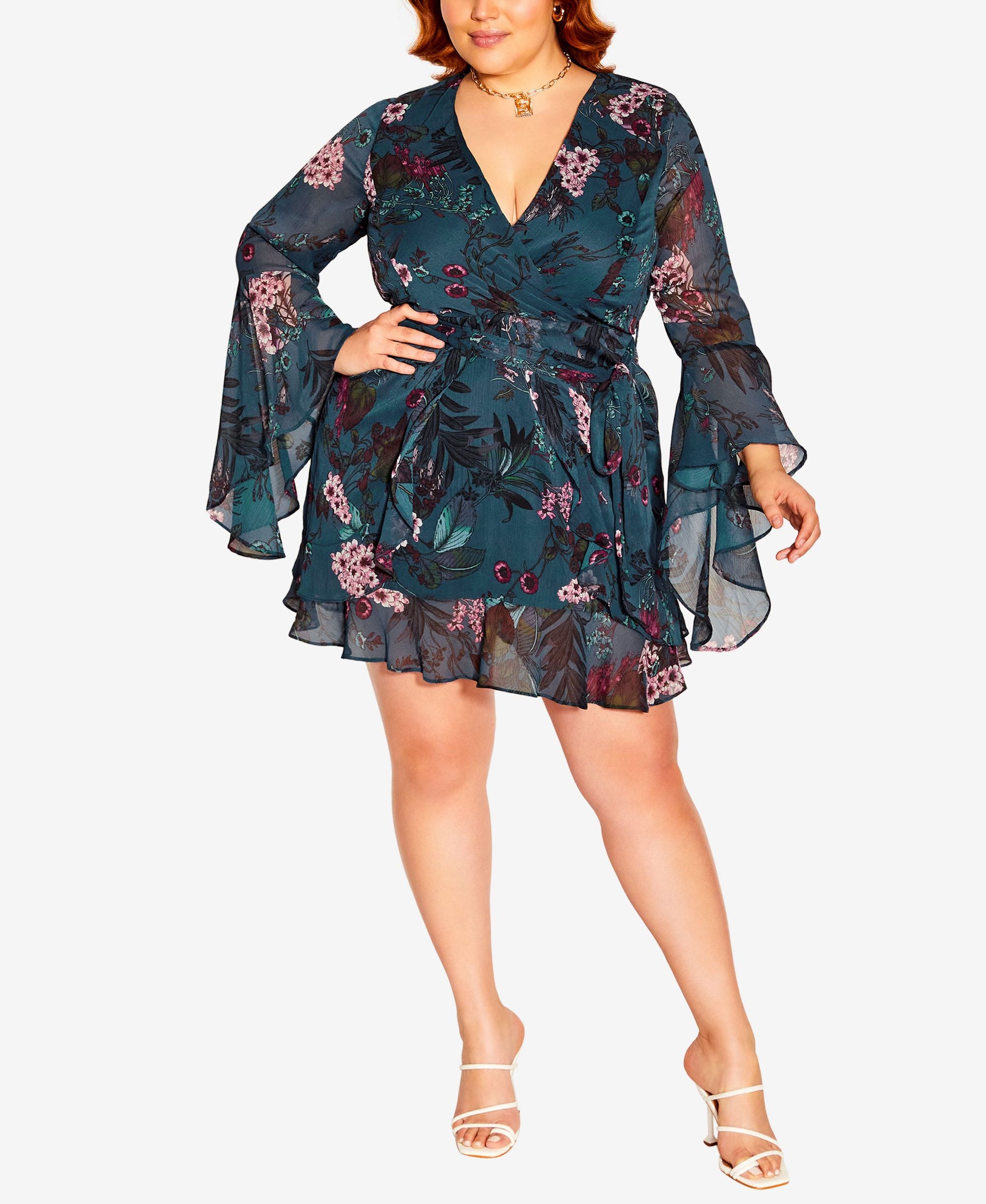 City Chic Trendy Plus Size Floral Flutter Dress