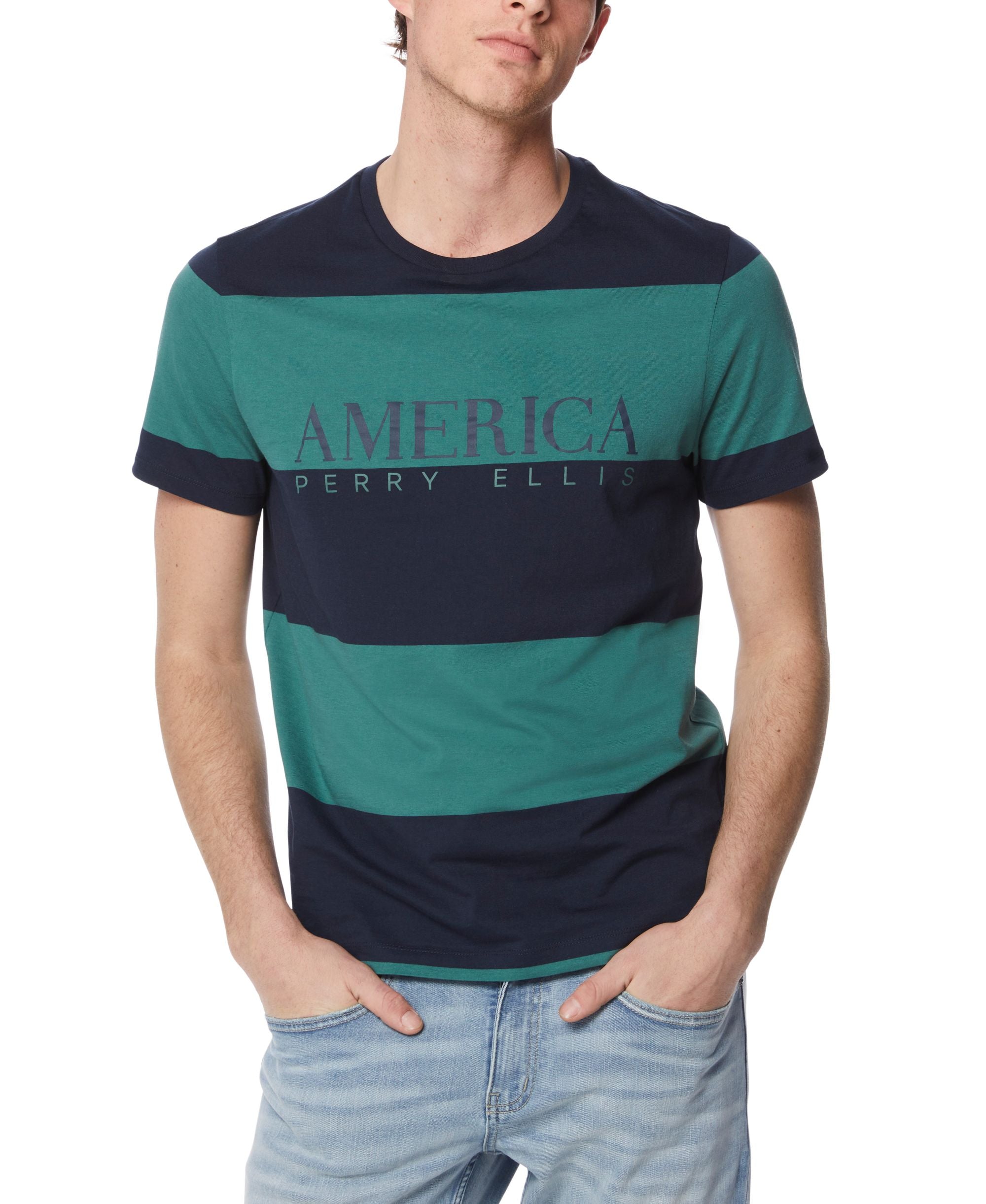 Perry Ellis America Mens Oversized Rugby Striped T-Shirt