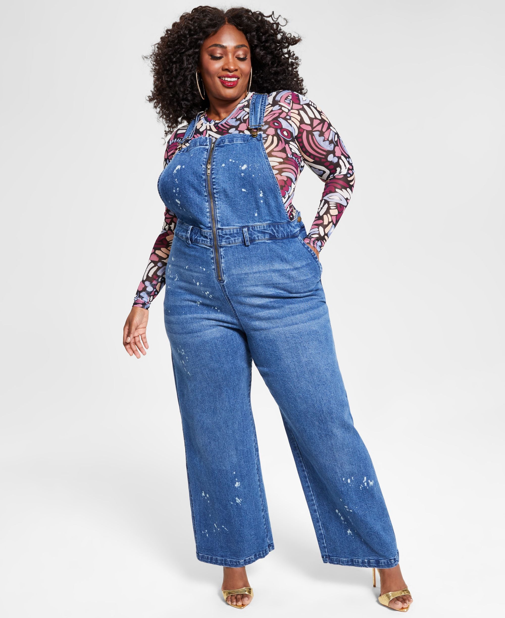Nina Parker Trendy Plus Size Zip Up Denim Overalls