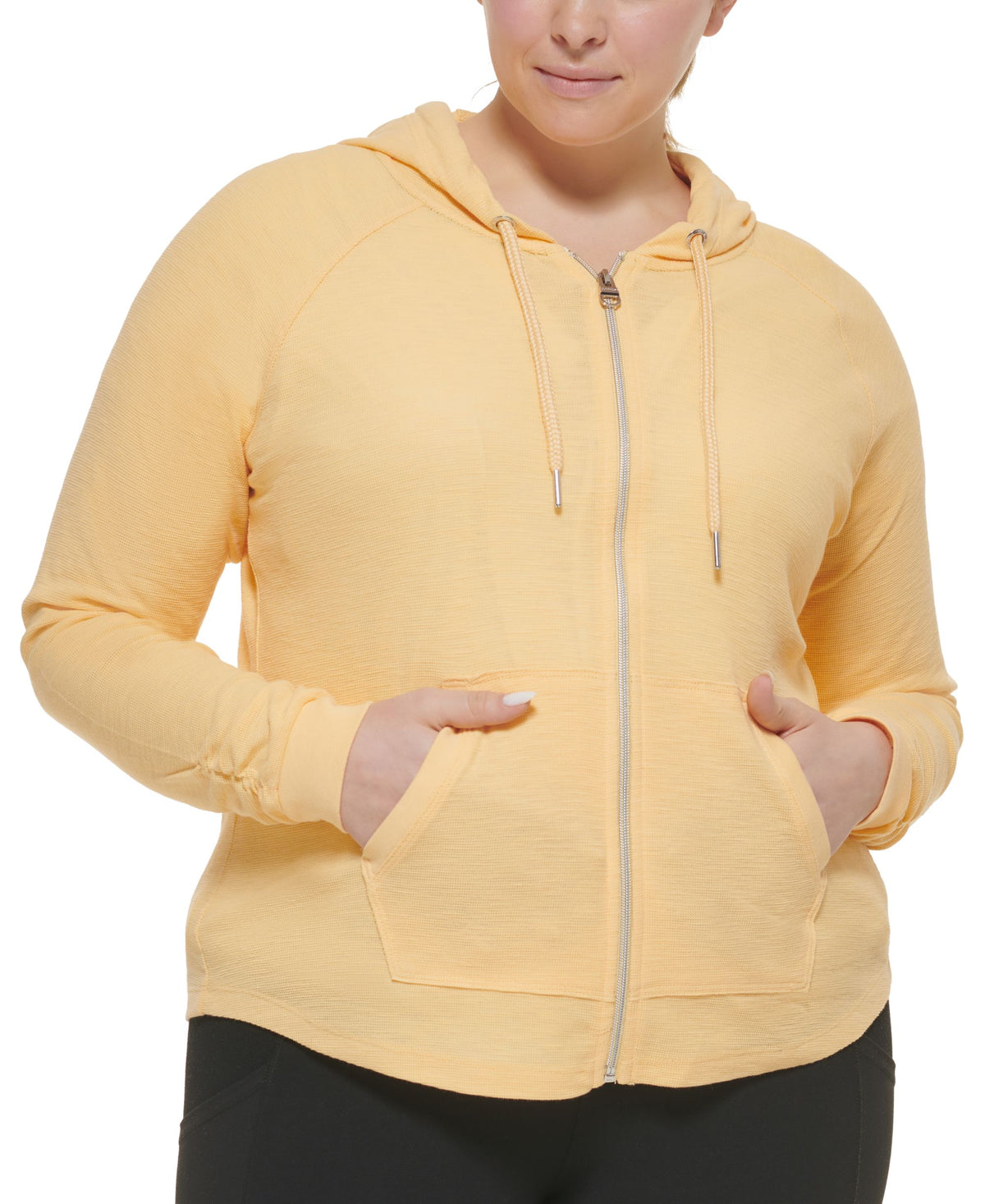 Calvin Klein Performance Plus Size Ruched Sleeve Zip Hoodie
