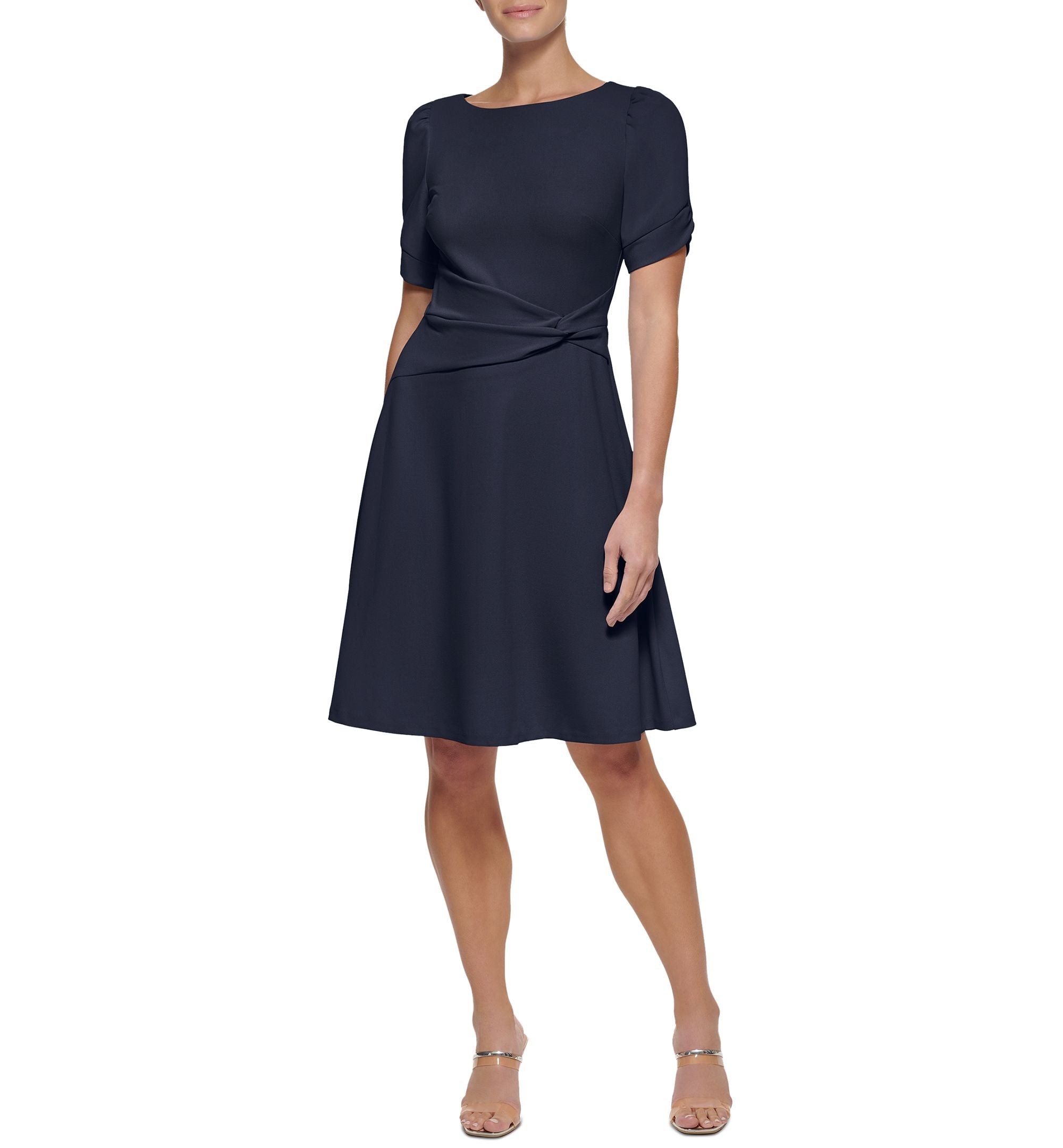 Twist-Sleeve Fit & Flare Dress