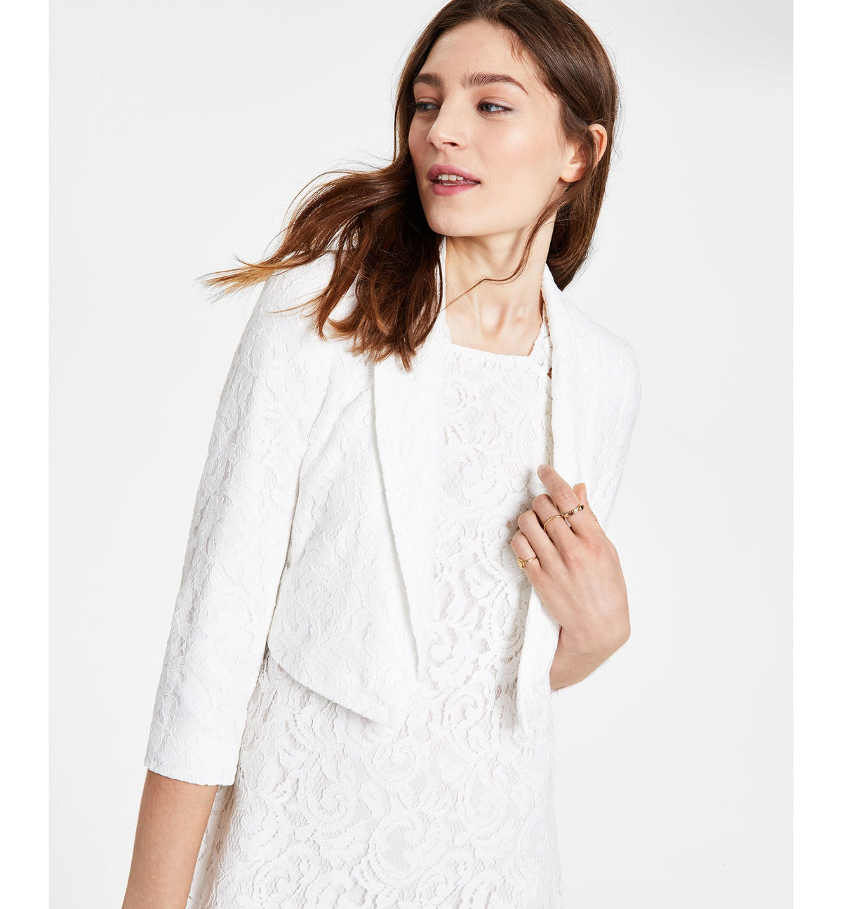Bar III Lace Open Front Cropped Blazer