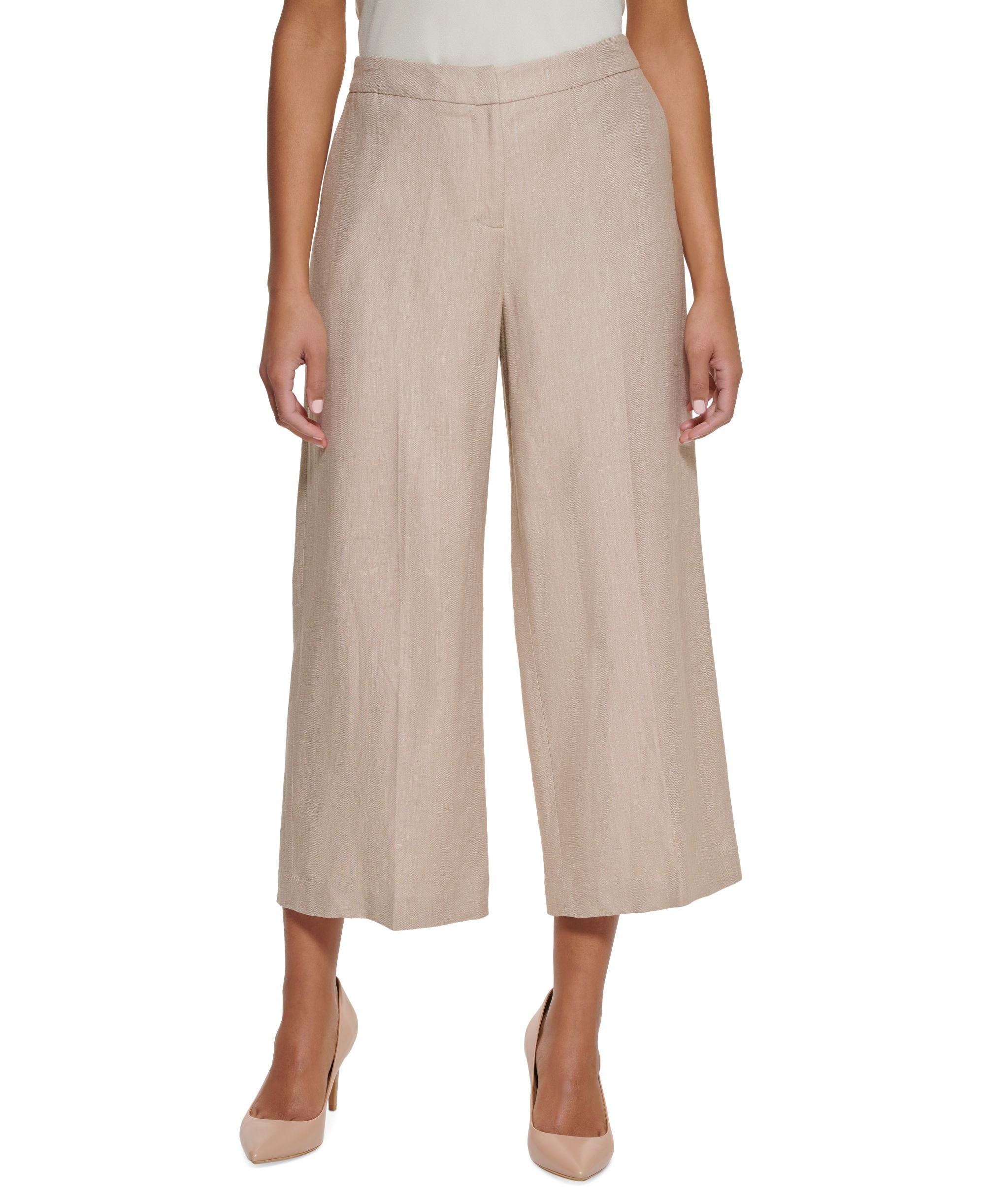 Calvin Klein Petite Linen Cropped Wide Leg Pants
