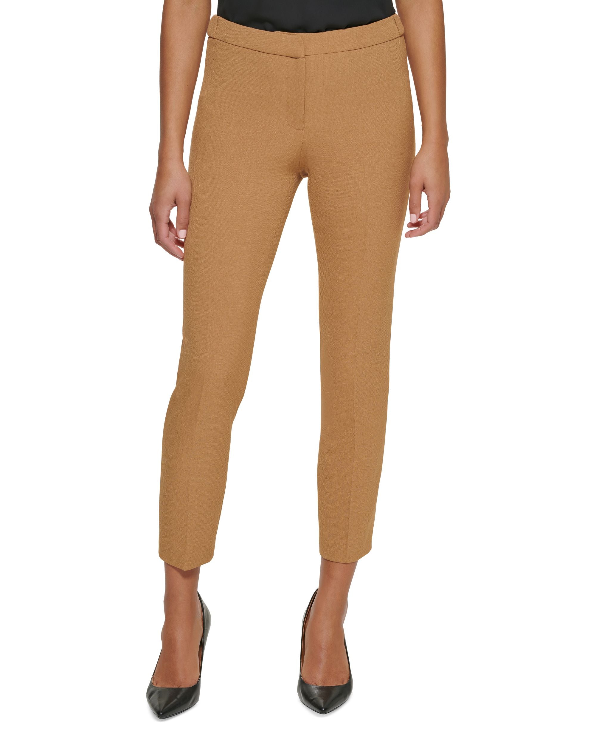 Calvin Klein Petite Highline Zippered Pocketed Hook And Bar Closure Ankle Taper Straight leg Textured Pants