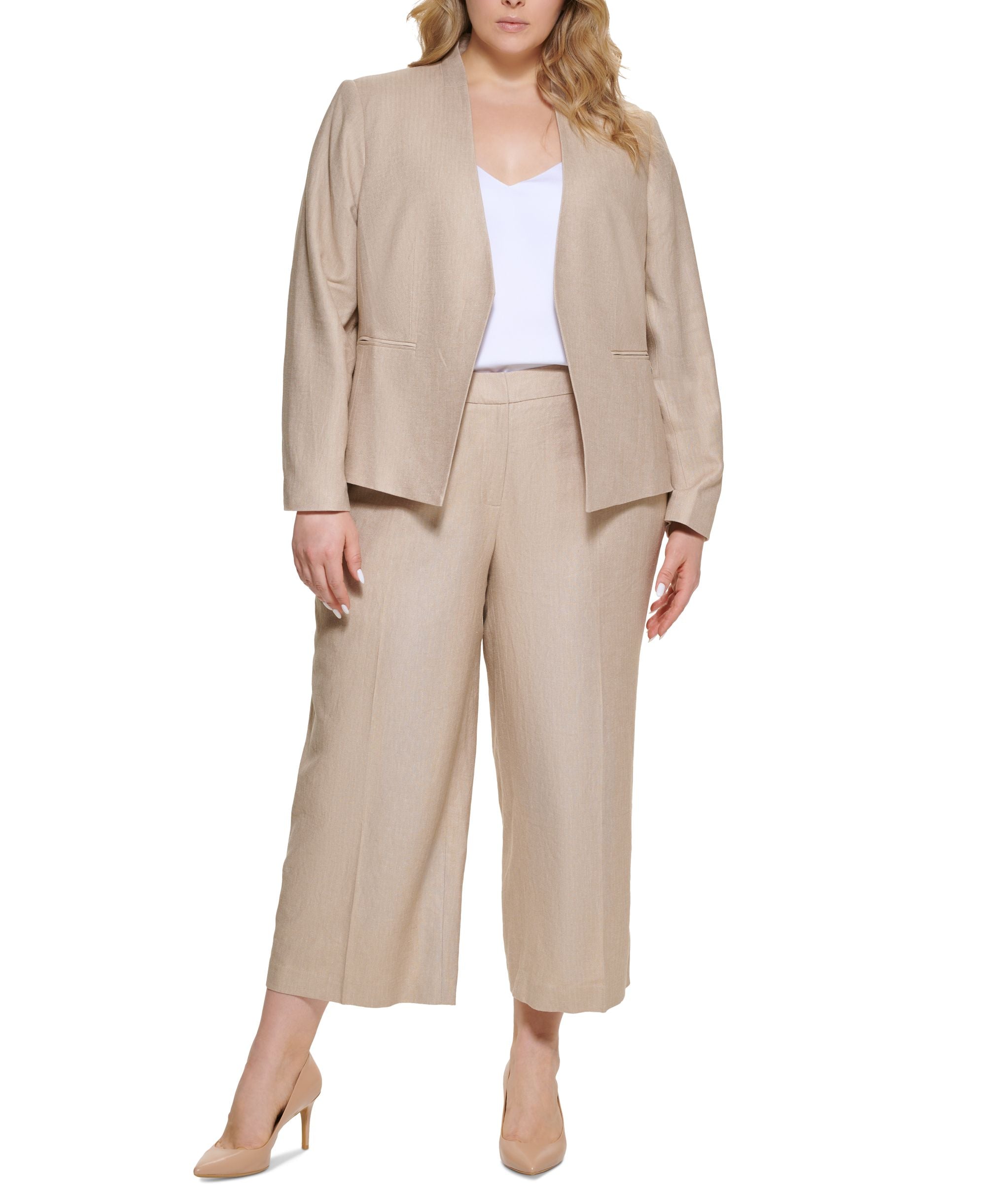 Calvin Klein Plus Size Linen Cropped Wide Leg Pants