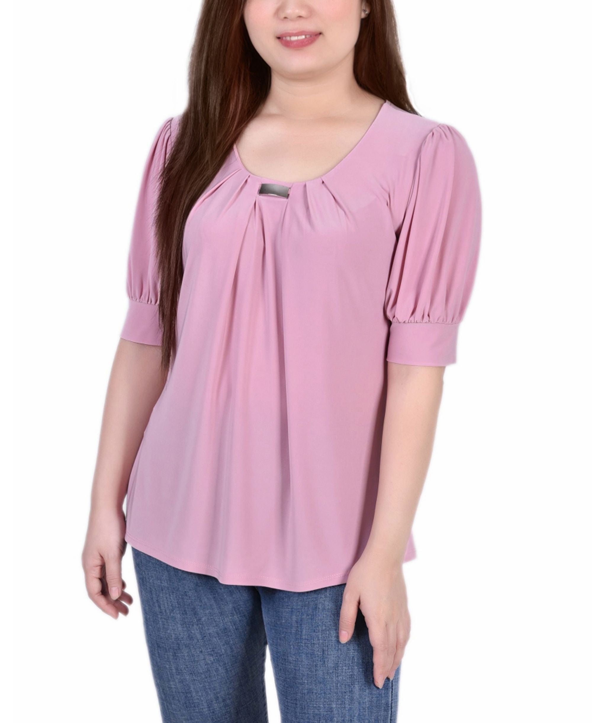 Petite Short Sleeve Balloon Sleeve Top