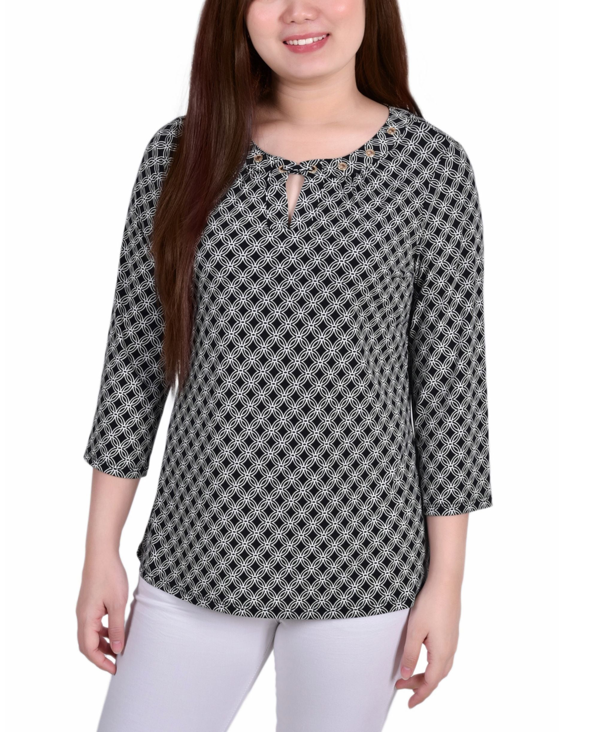 Petite Size 3/4 Sleeve Grommet Top