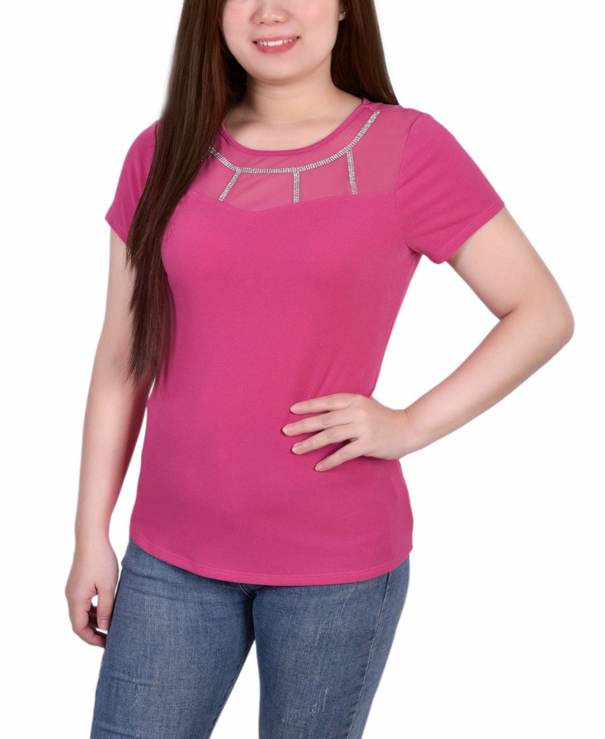 Petite Short Sleeve Crepe Knit Top