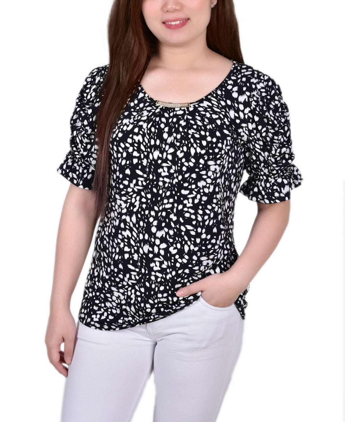 Petite Elbow Cuffed Sleeve Hardware Top