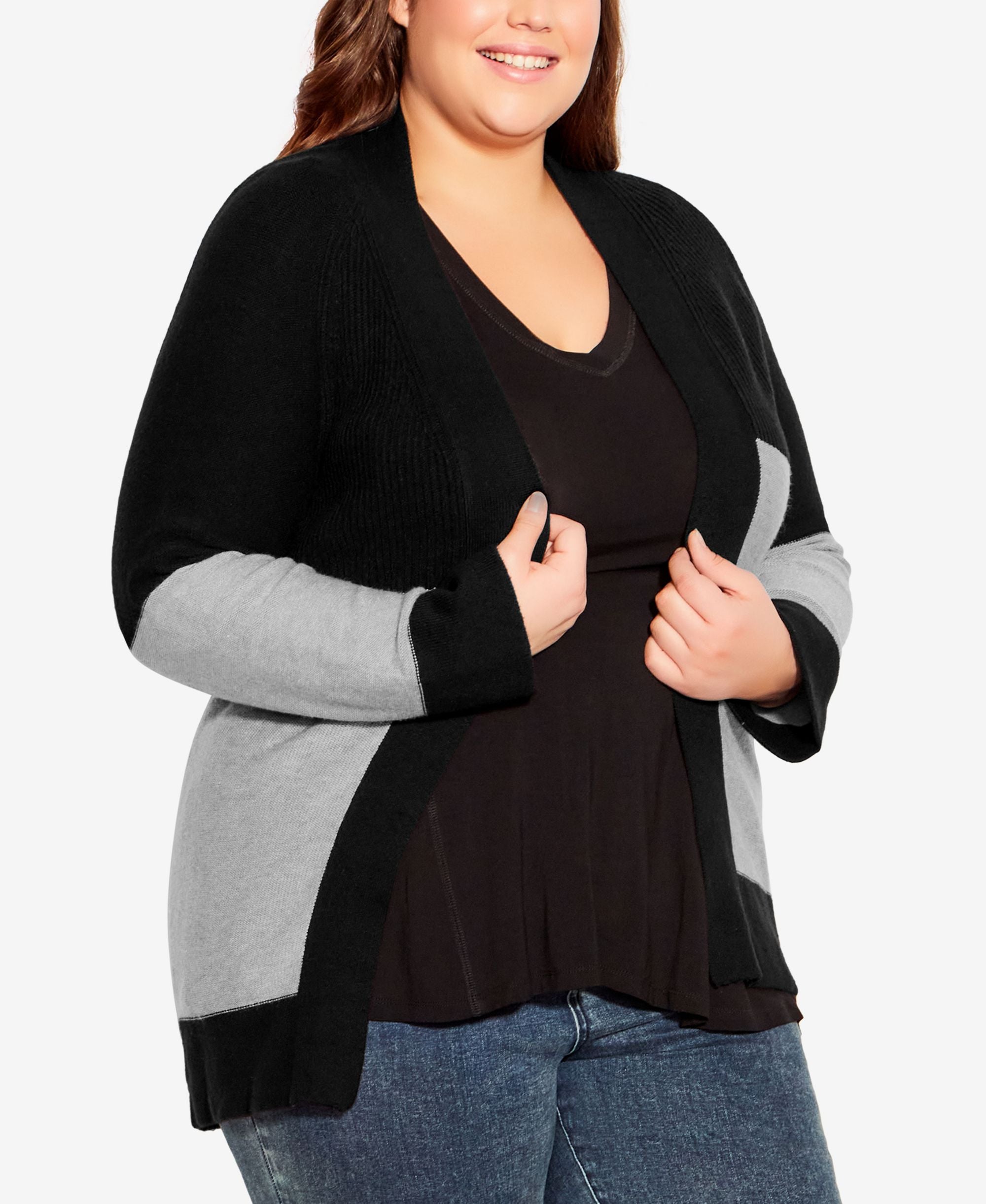Plus Size Contrast Color Block Cardigan Sweater