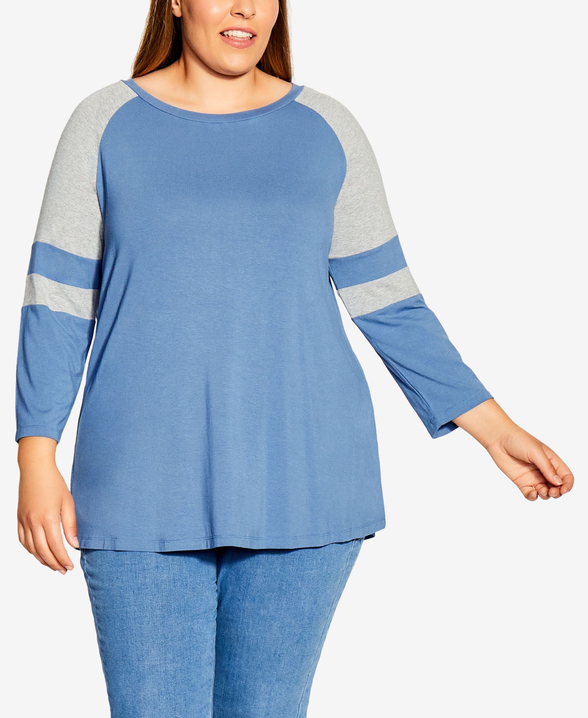 Plus Size Splice Sleeve Color Top