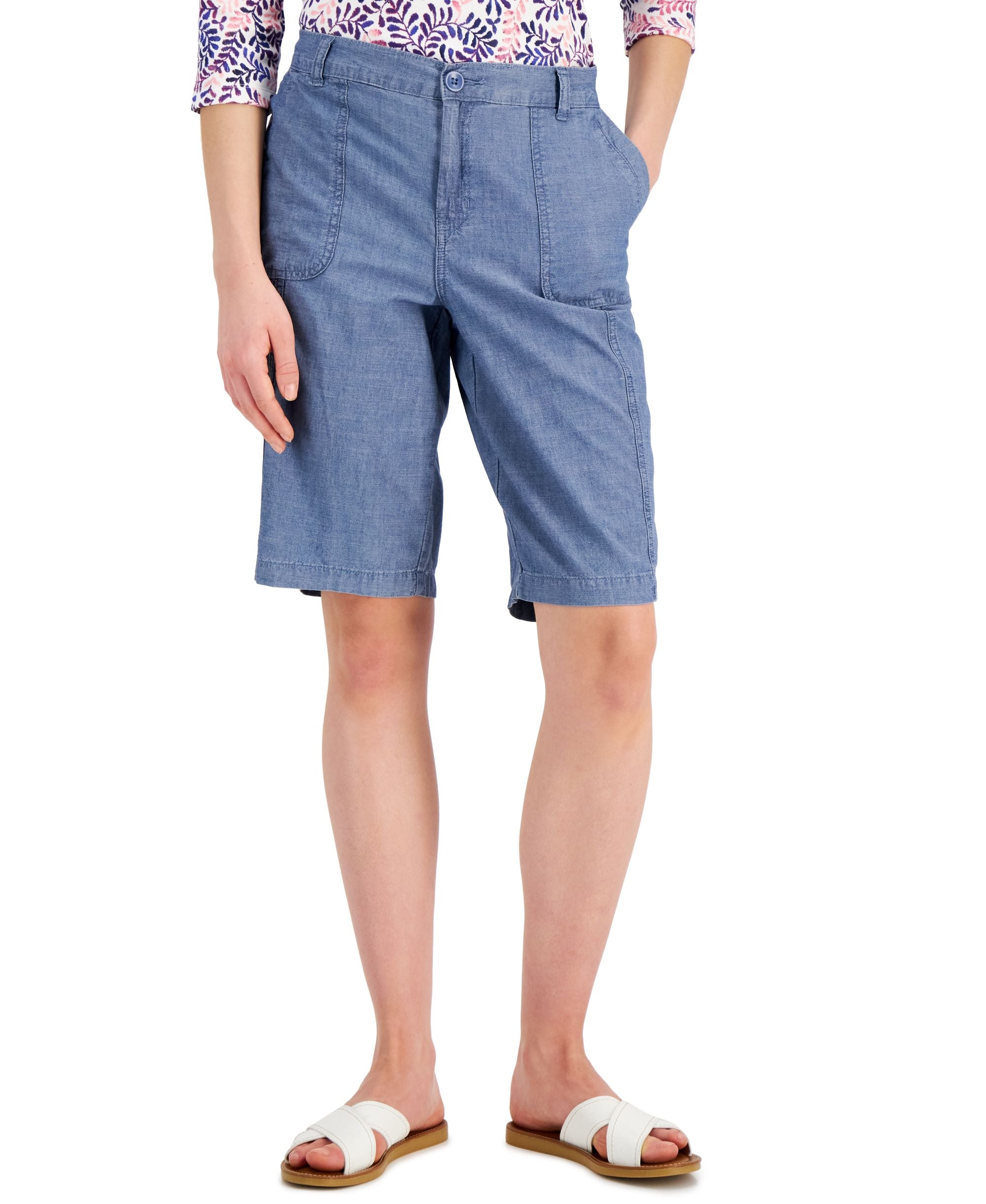 Karen Scott Womens Cotton Denim Pocket Shorts