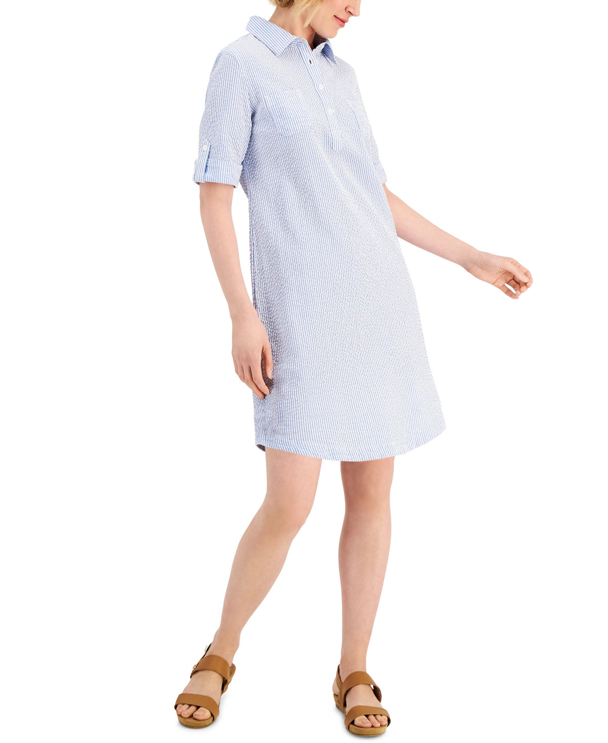 Karen Scott Petite Seersucker Shirtdress