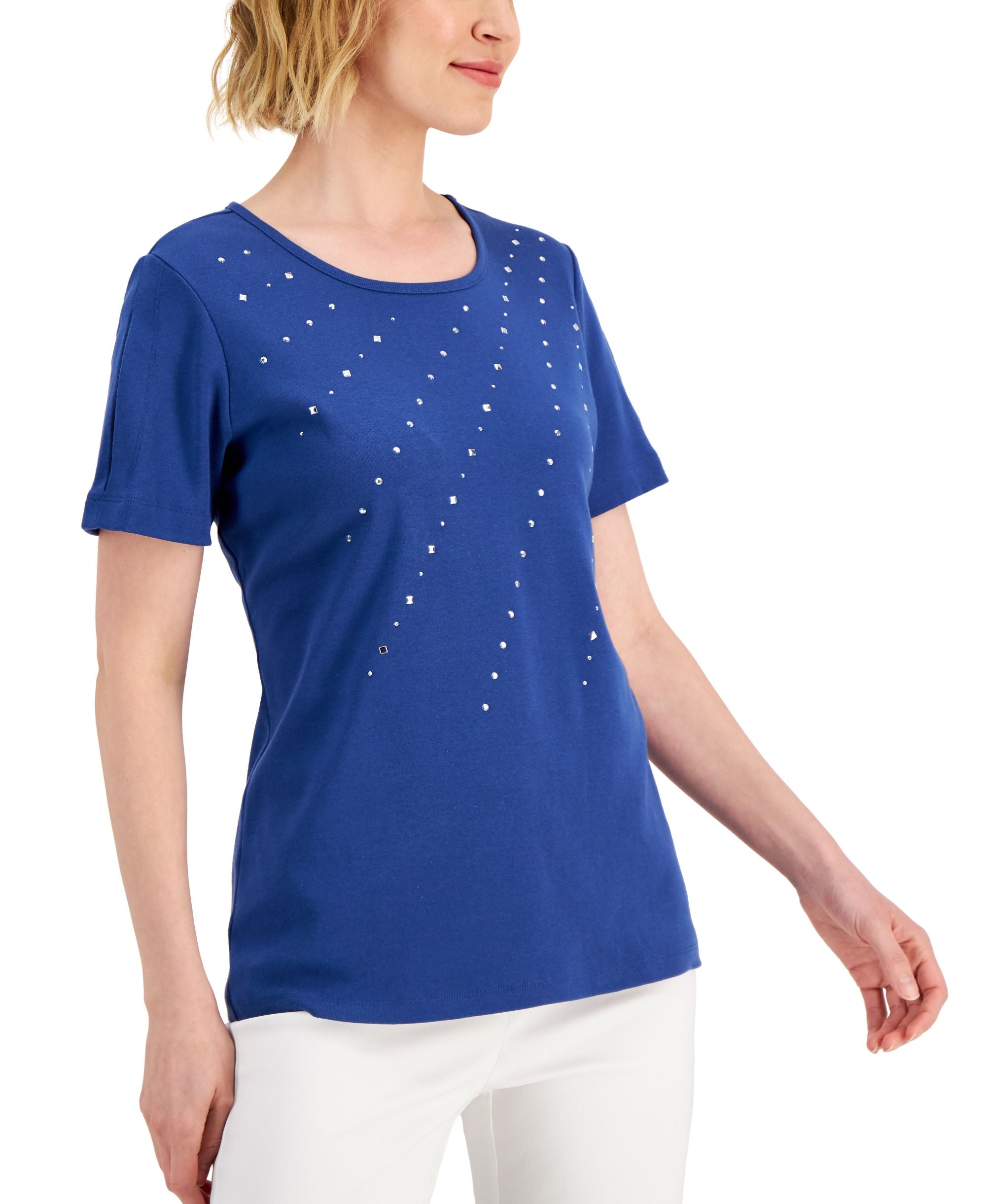 Karen Scott Womens Cotton Embellished Top