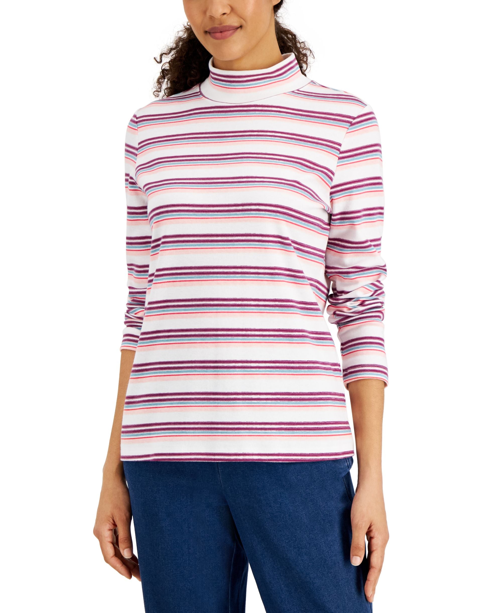Karen Scott Womens Desert Stripe Mock Neck Top