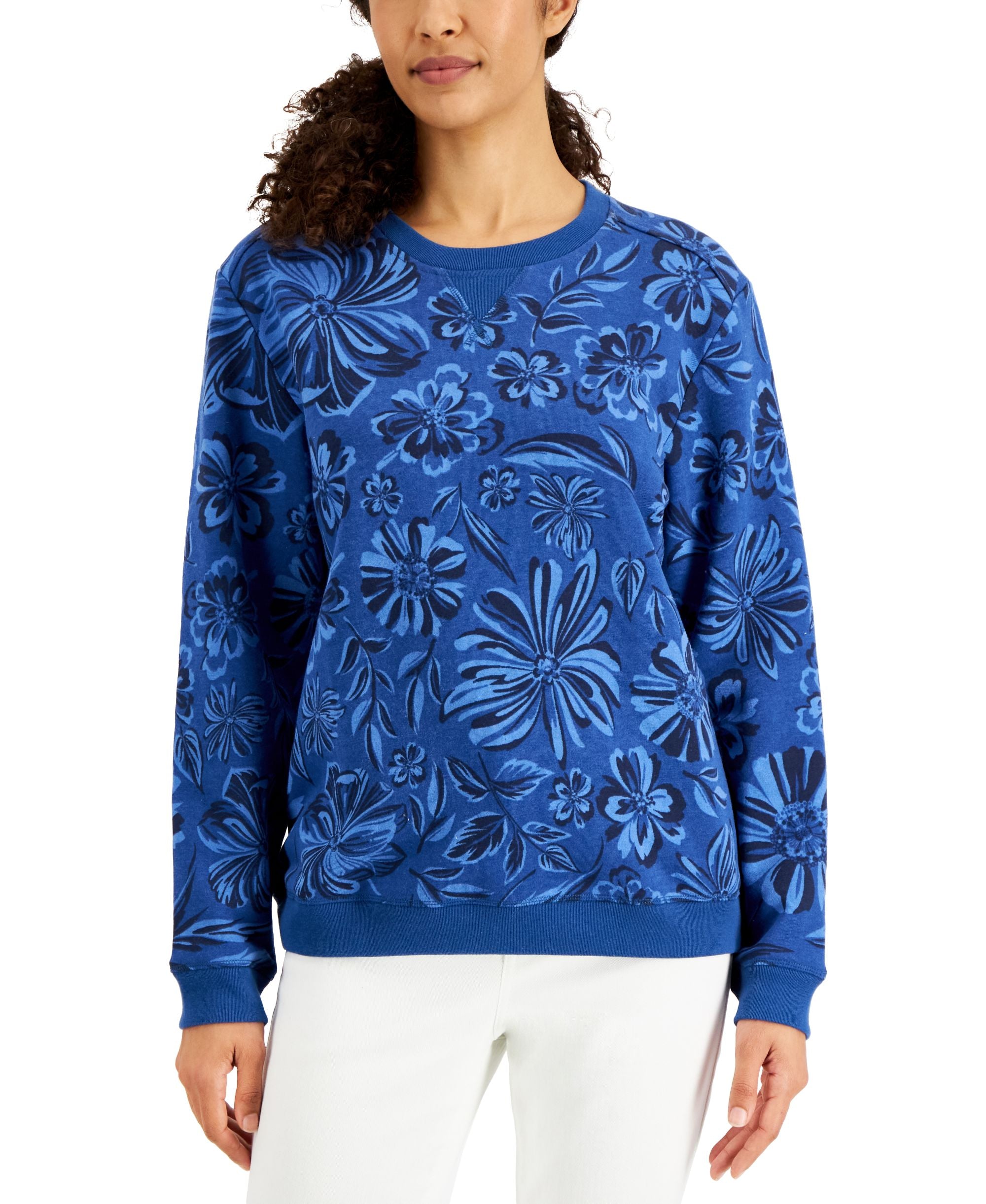 Karen Scott Womens Ojai Blooms Fleece Top