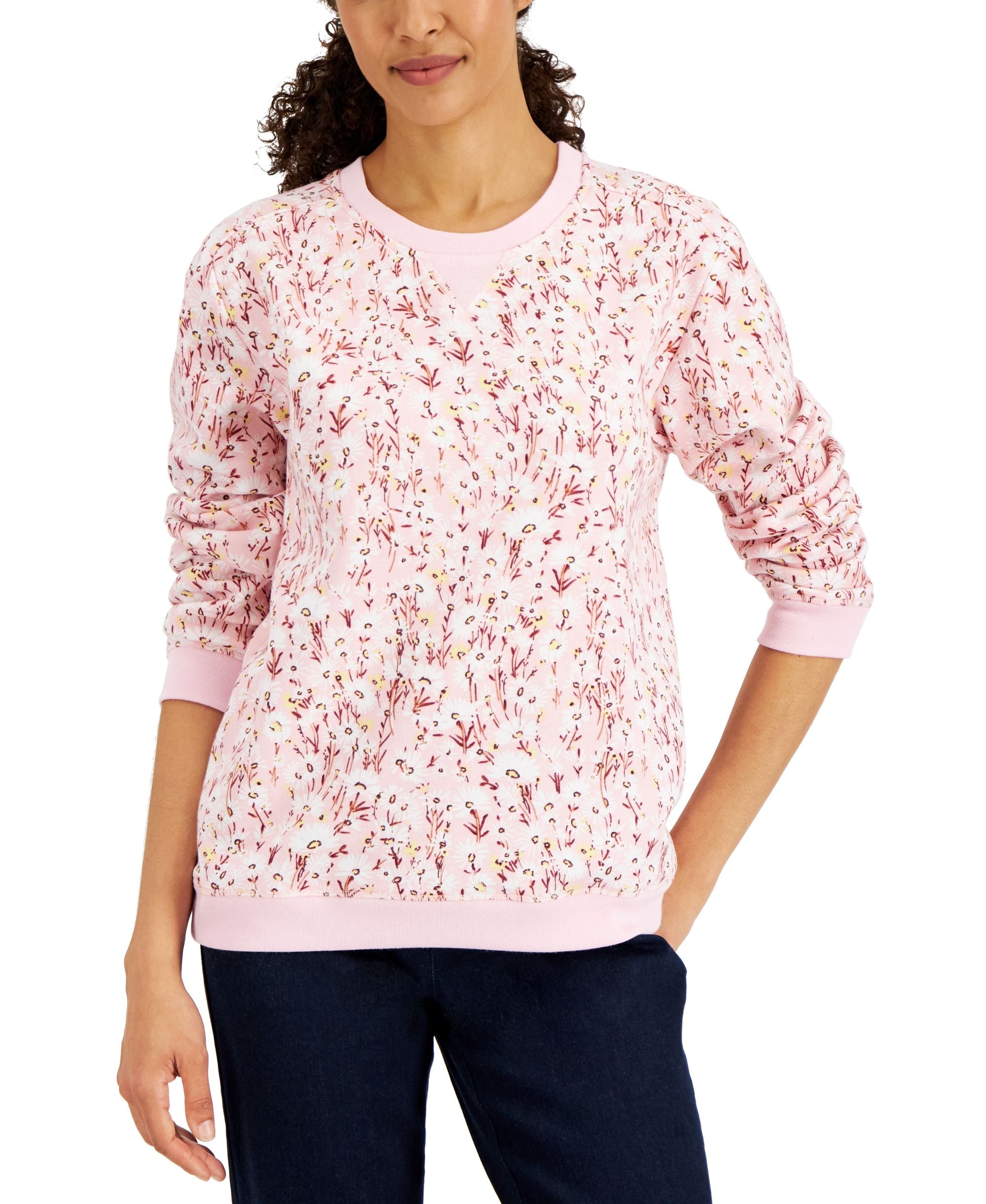 Karen Scott Womens Summer Blooms Printed Fleece Top